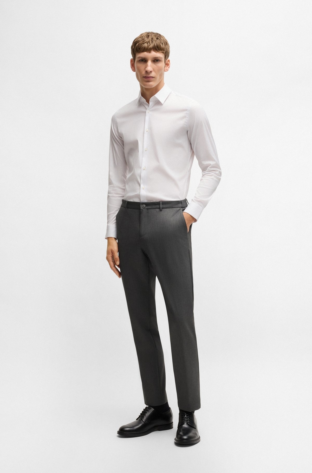 SLIM-FIT WASHABLE TROUSERS IN MICRO-PATTERNED STRETCH FABRIC - 3