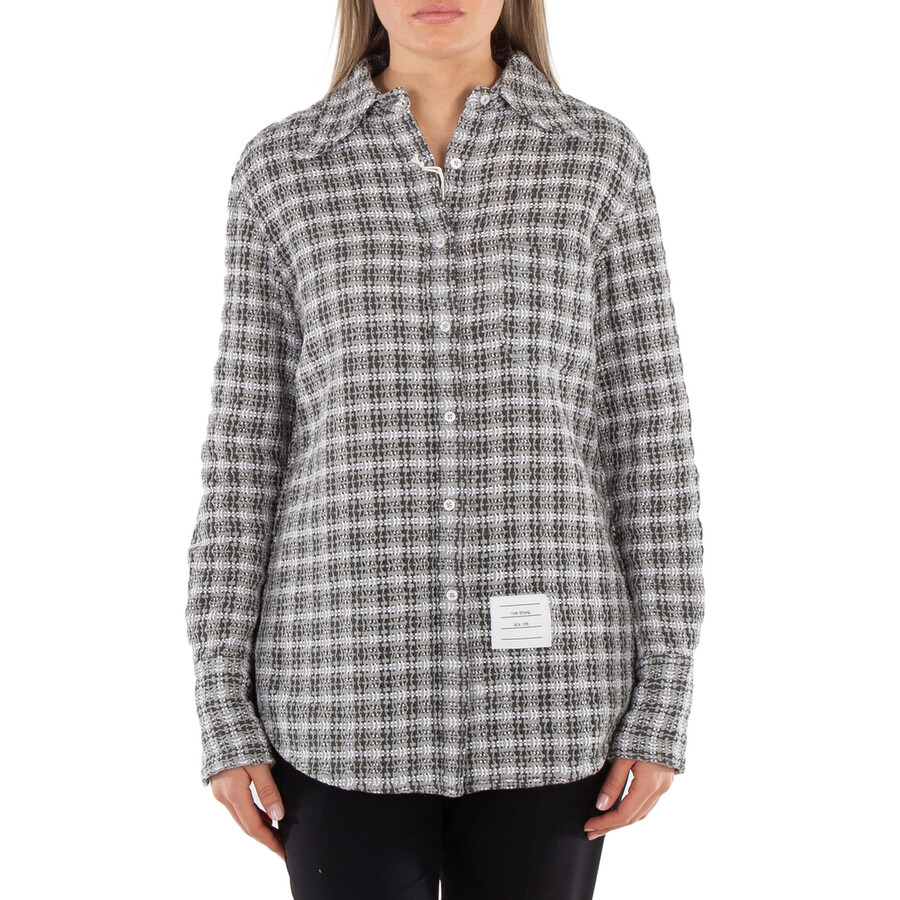 Thom Browne Ladies Check Crochet Tweed Oversized Shirt - 3