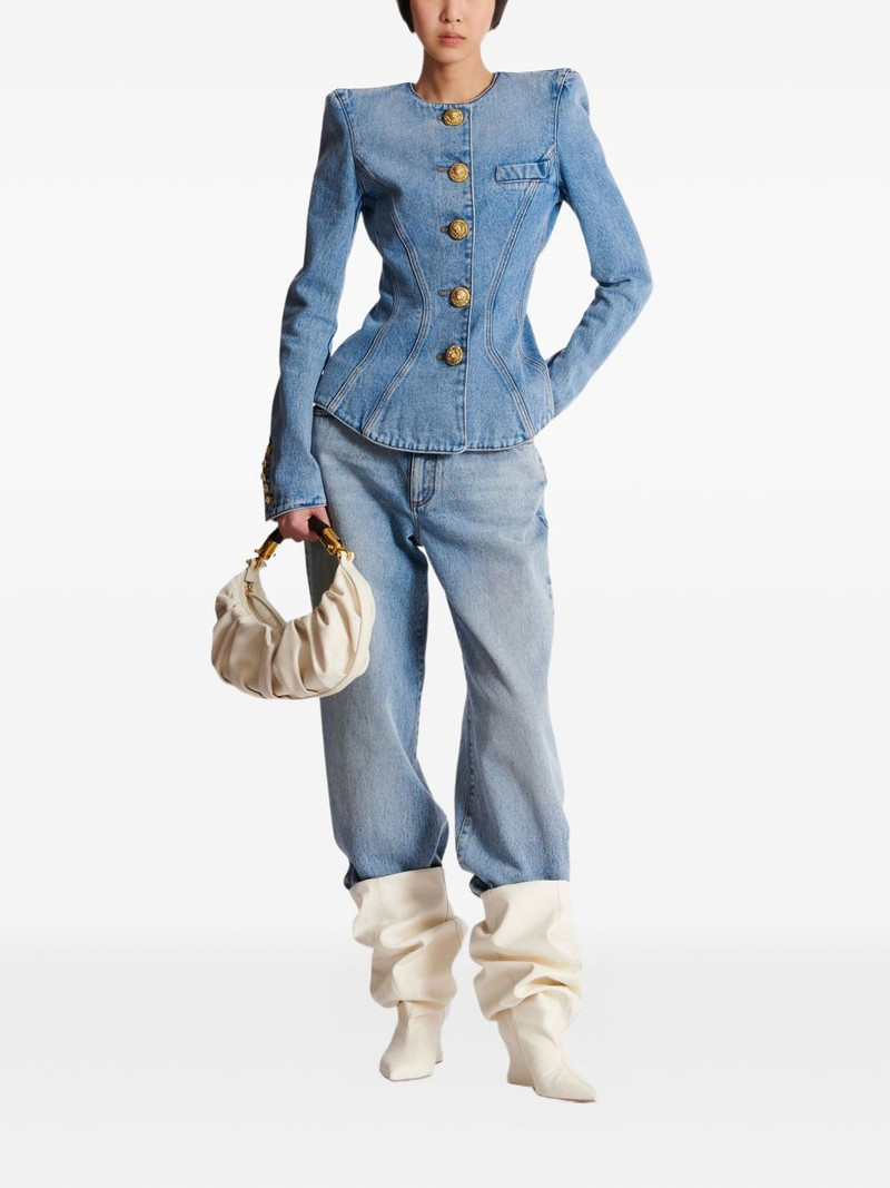 Balmain padded-shoulder buttoned denim jacket outlook