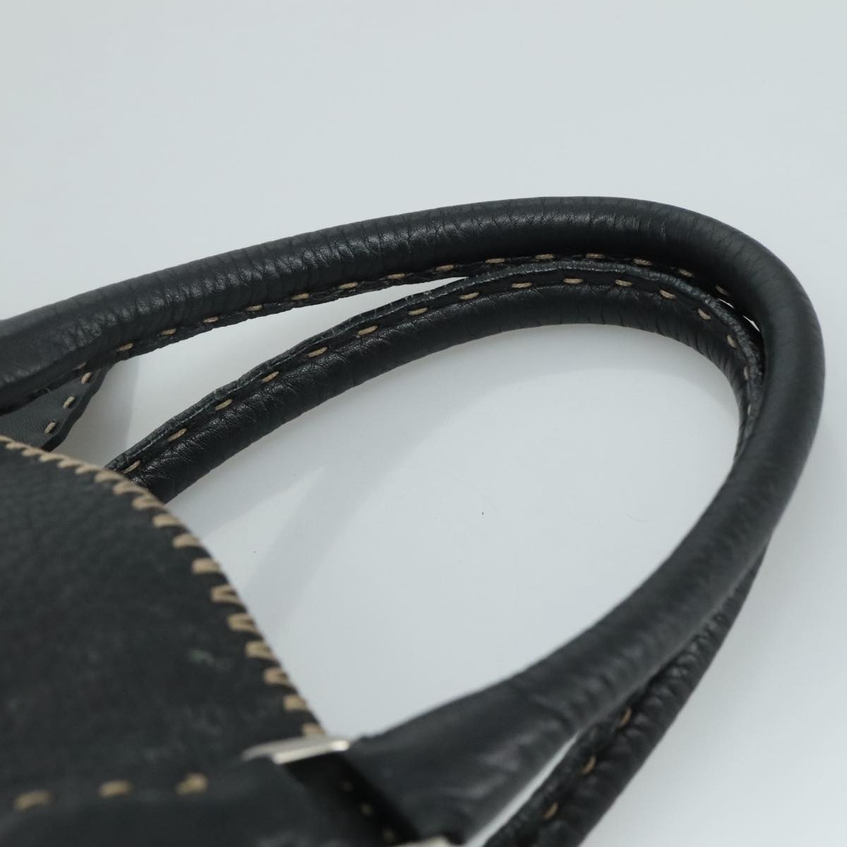 FENDI Celeria Hand Bag Leather Black Silver - 14