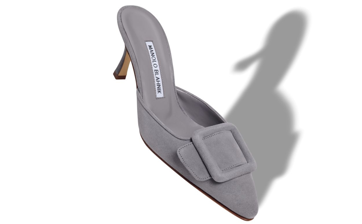 Grey Suede Buckle Detail Mules - 2