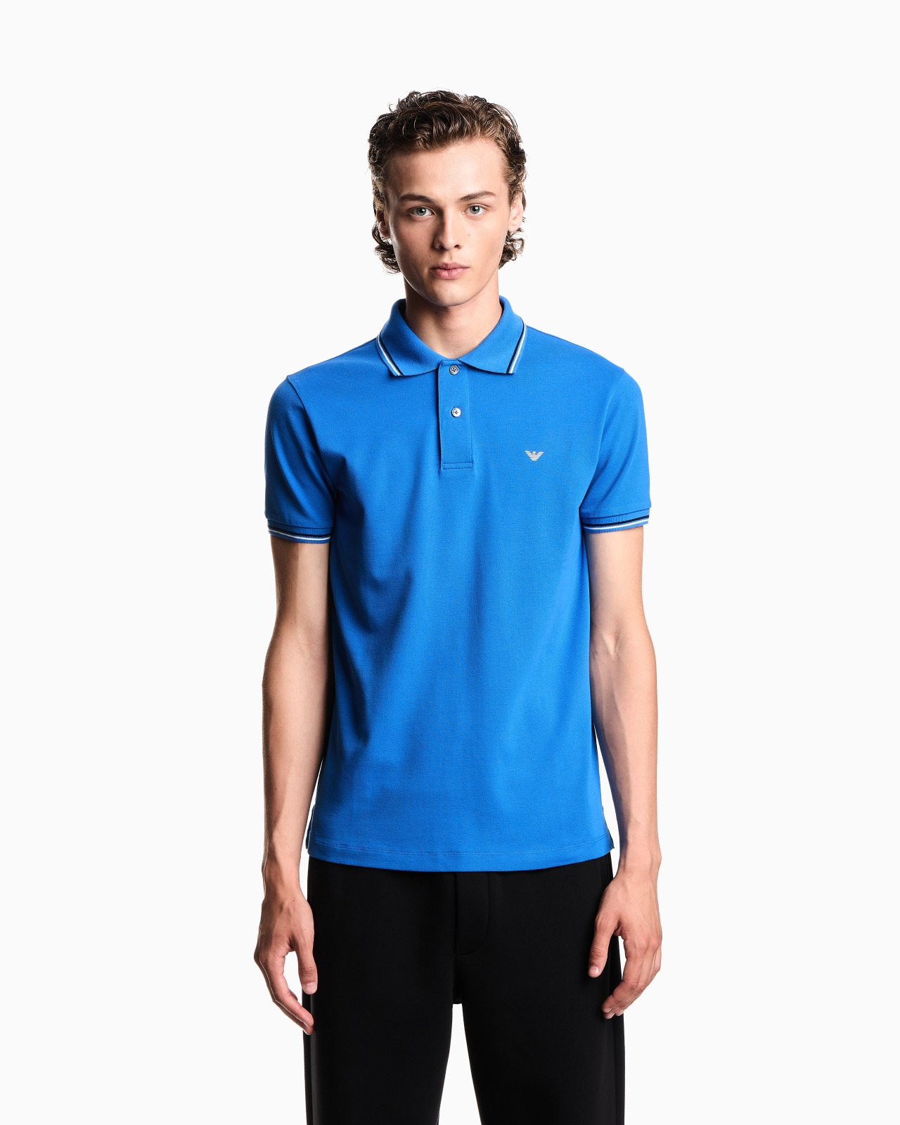 Slim-fit stretch piqué polo shirt with micro eagle - 4