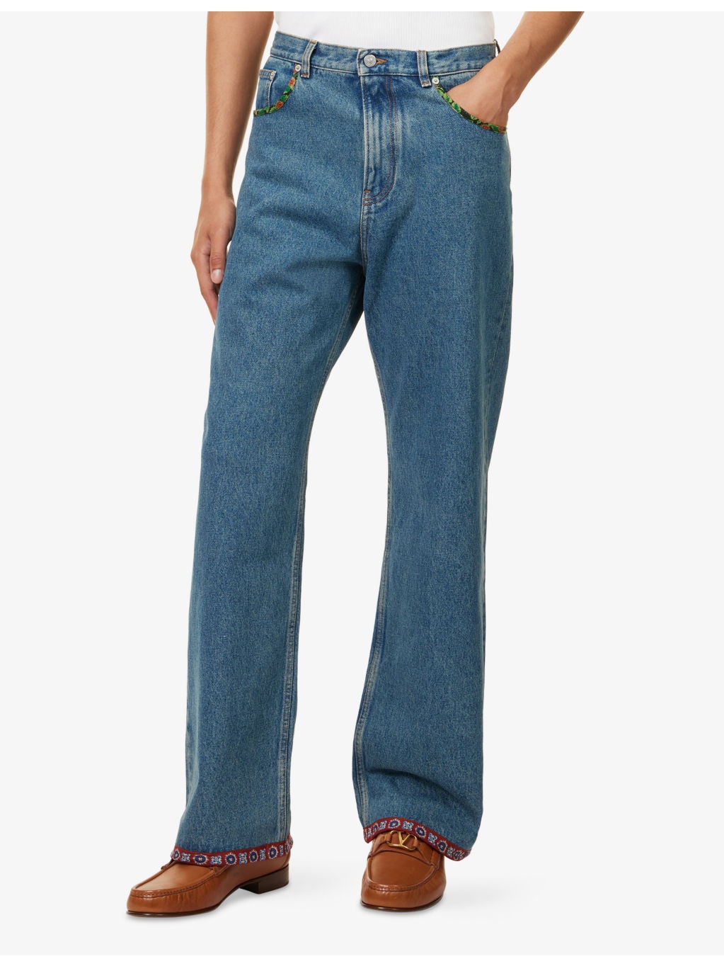 Printed-Trims Straight-Leg Denim Jeans - 3
