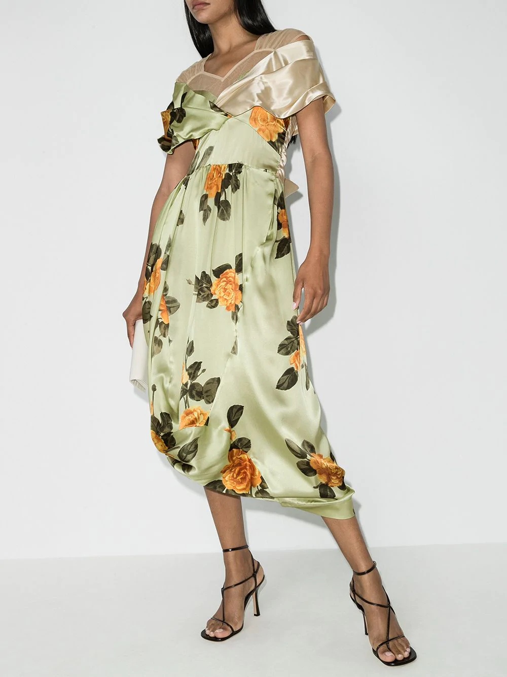 draped floral-print dress - 2