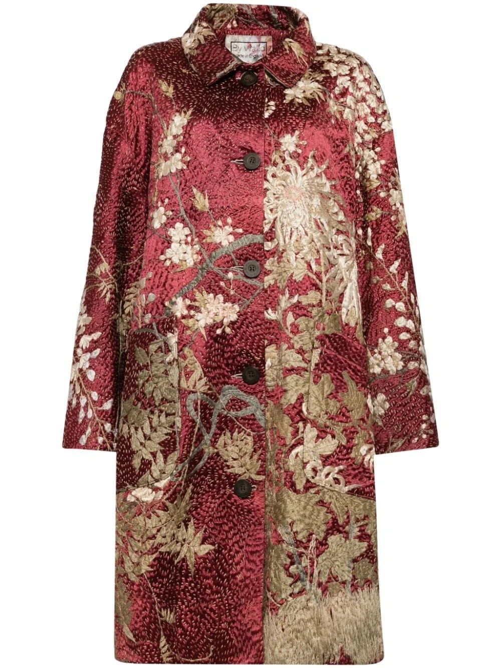 floral-embroidered silk coat - 1