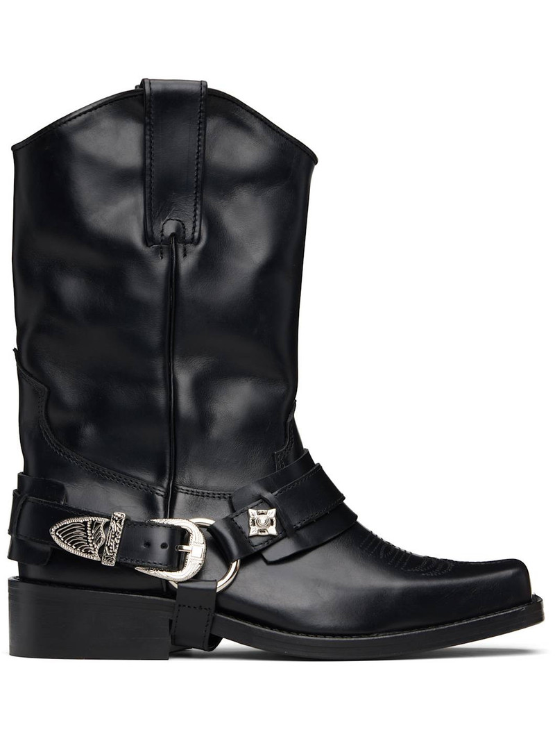 Black Hard Leather Boots 1