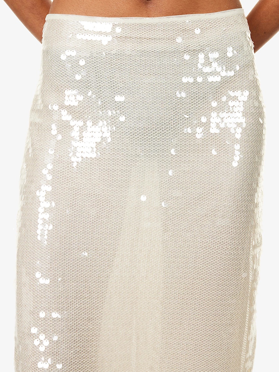 Sequin fishnet-texture woven-blend midi skirt - 5
