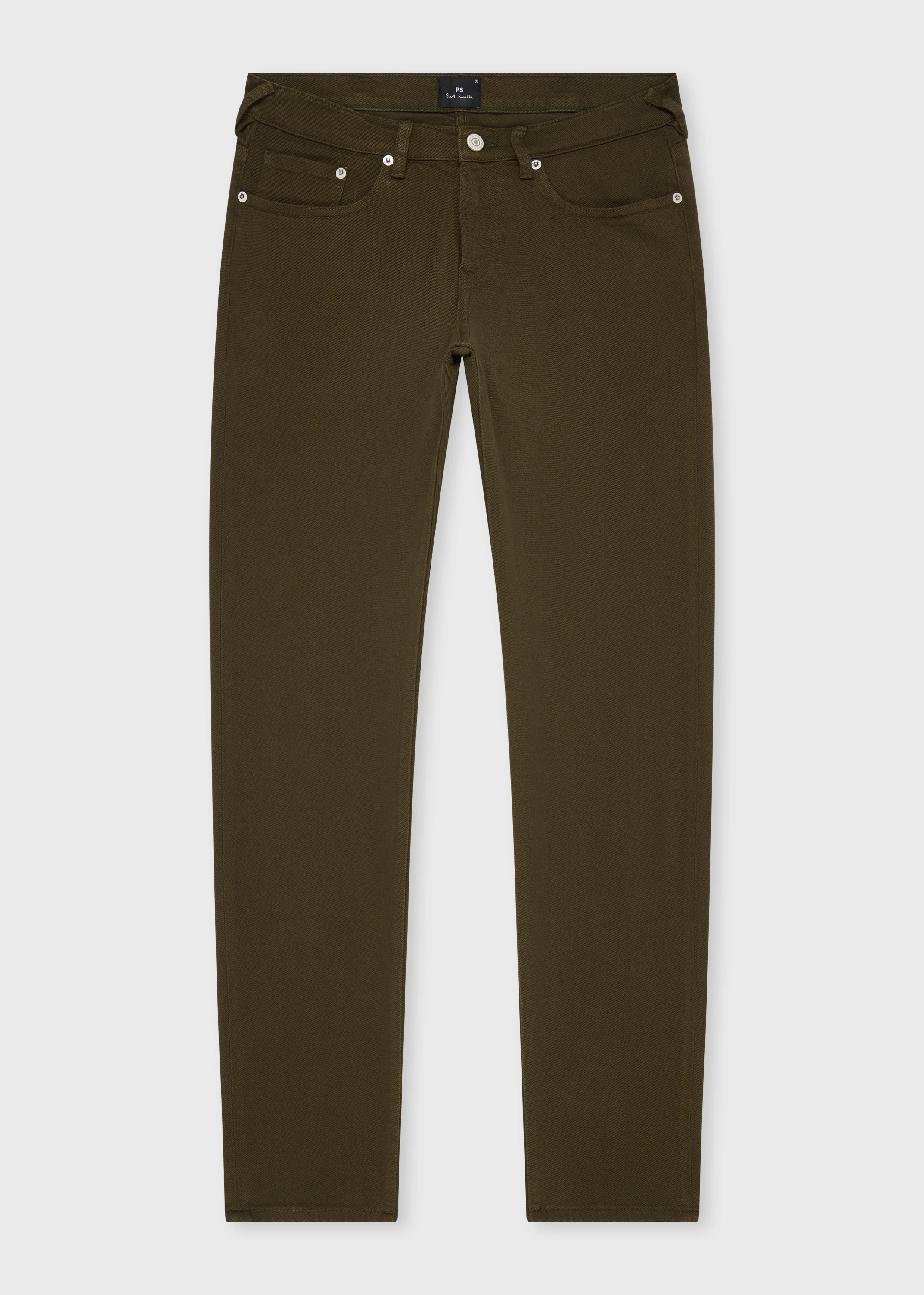Tapered-Fit Khaki Green Garment-Dyed Organic Cotton-Stretch Jeans - 1