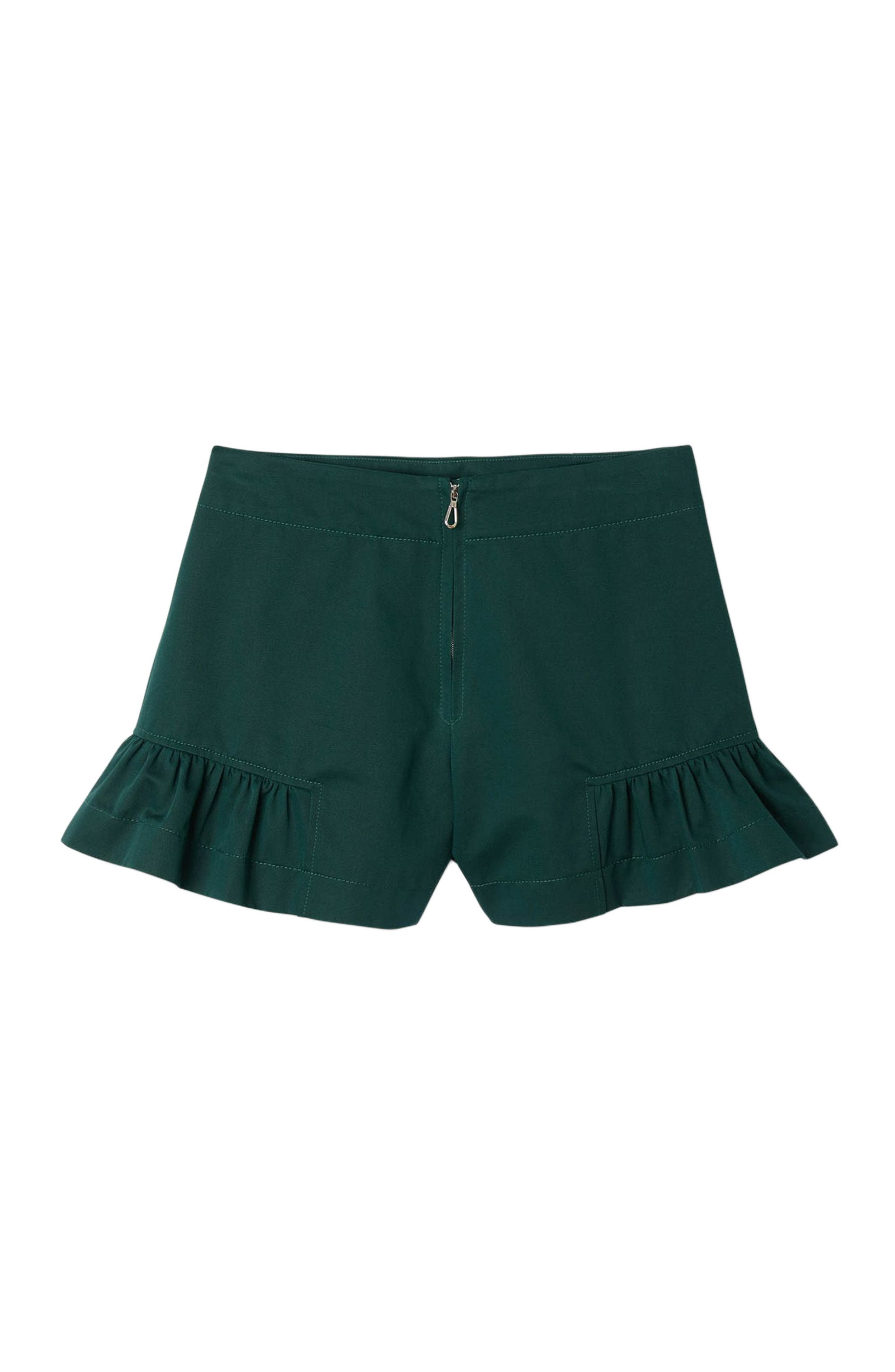 SANDRO Ruffle Hem Shorts in Bottle Green at Nordstrom - 5
