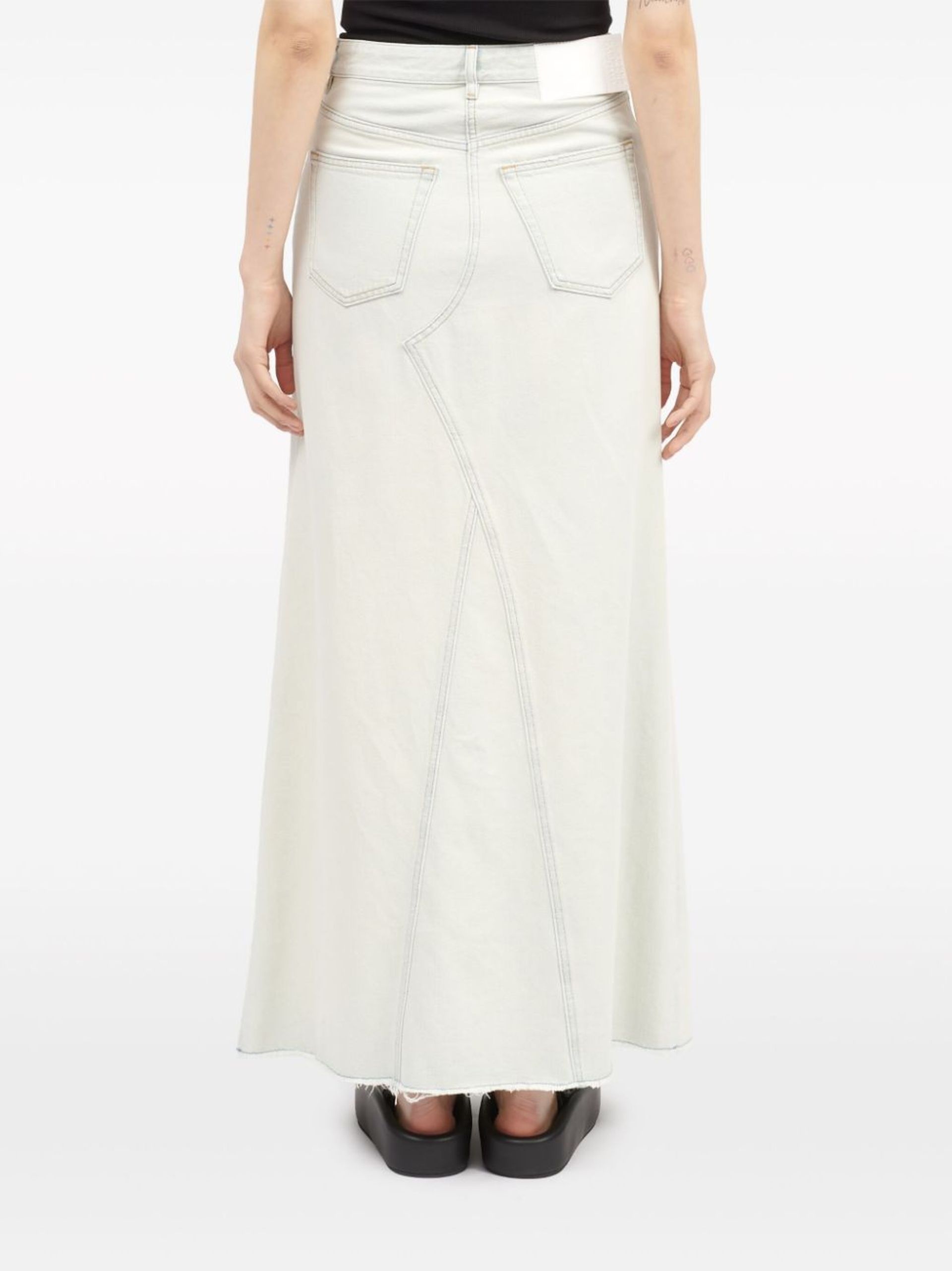 White A-Line Denim Maxi Skirt - 4