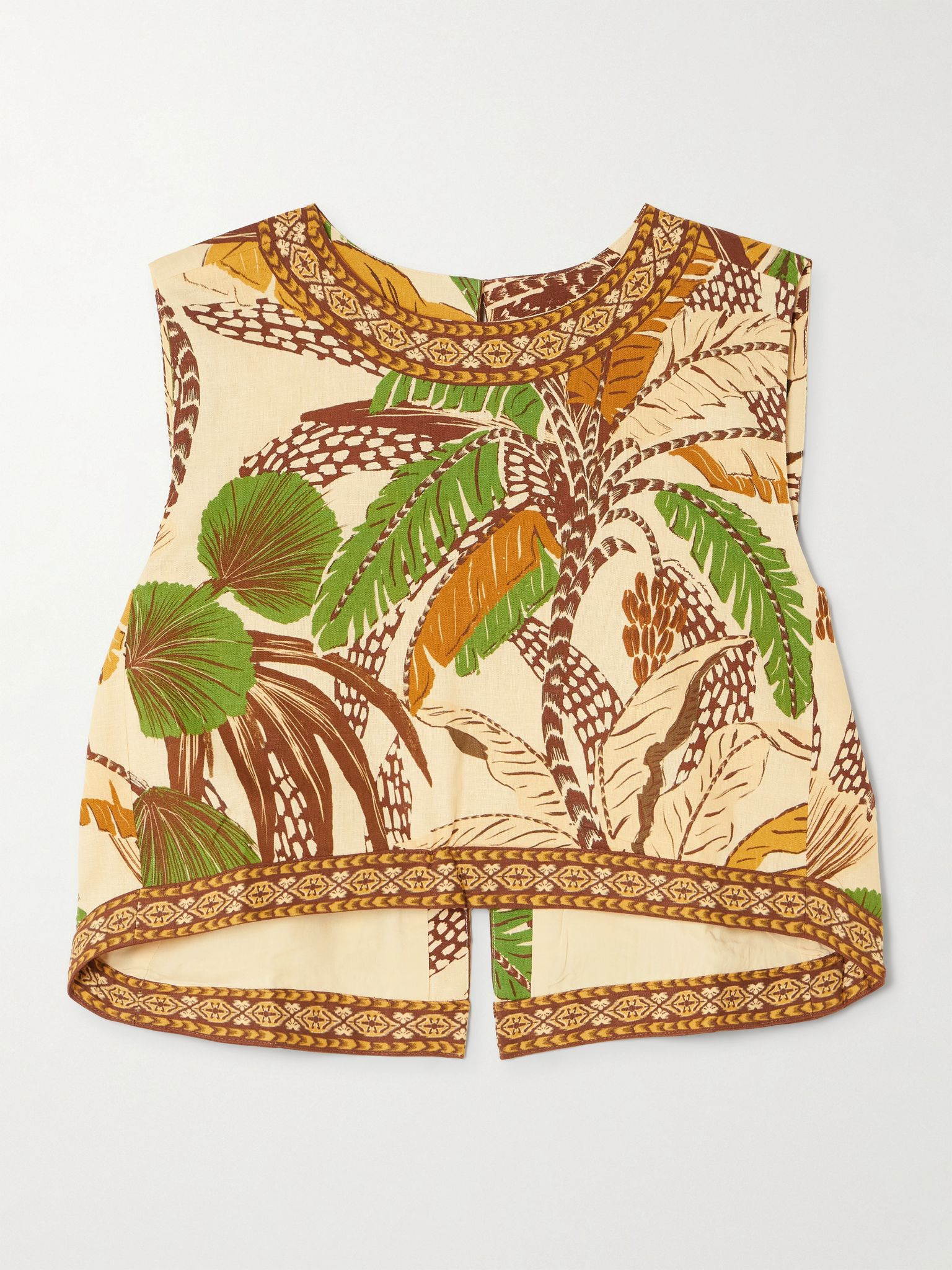 Cropped printed linen-blend top Beige - 1