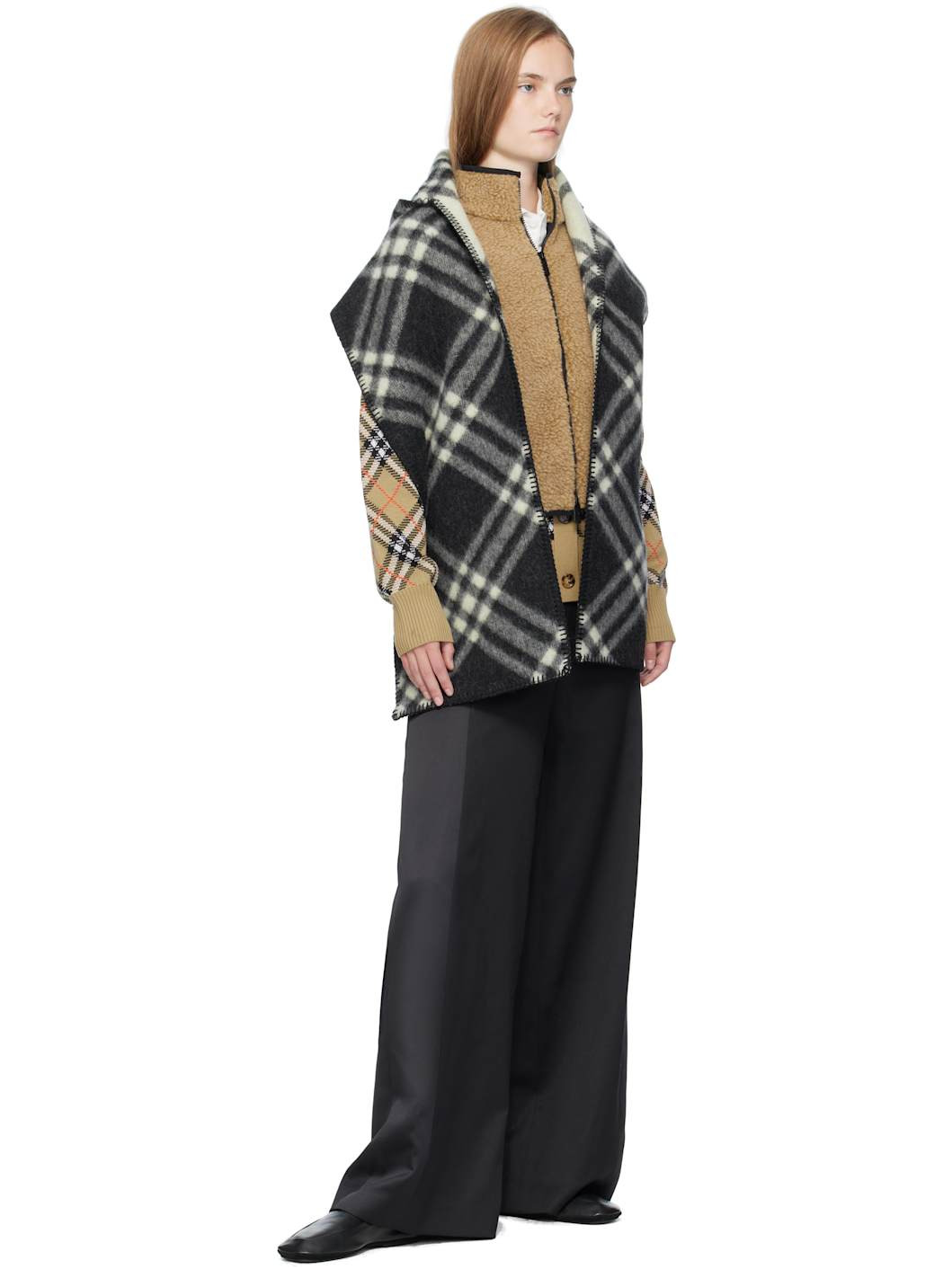 Black & Off-White Check Hooded Scarf - 3