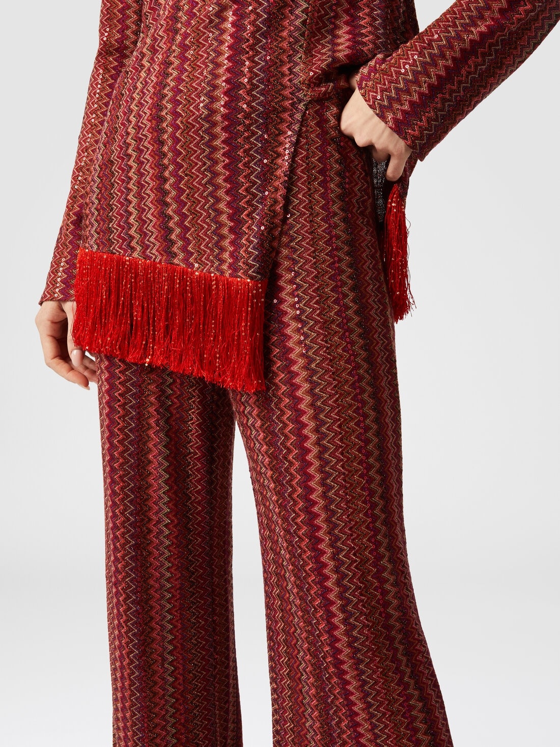 Flare trousers in zigzag viscose blend with sequins - 5