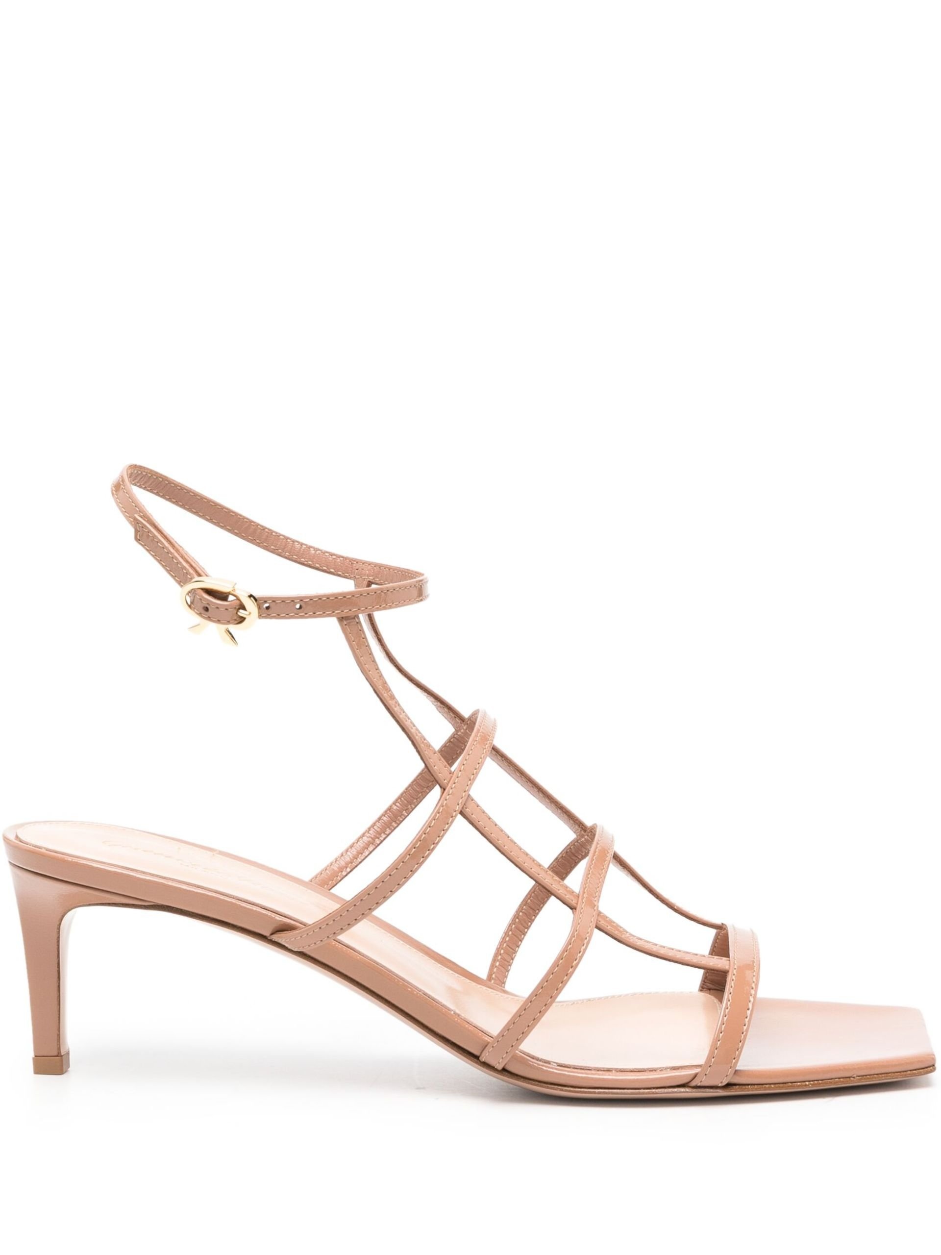 Beige Caged Leather Sandals - 1