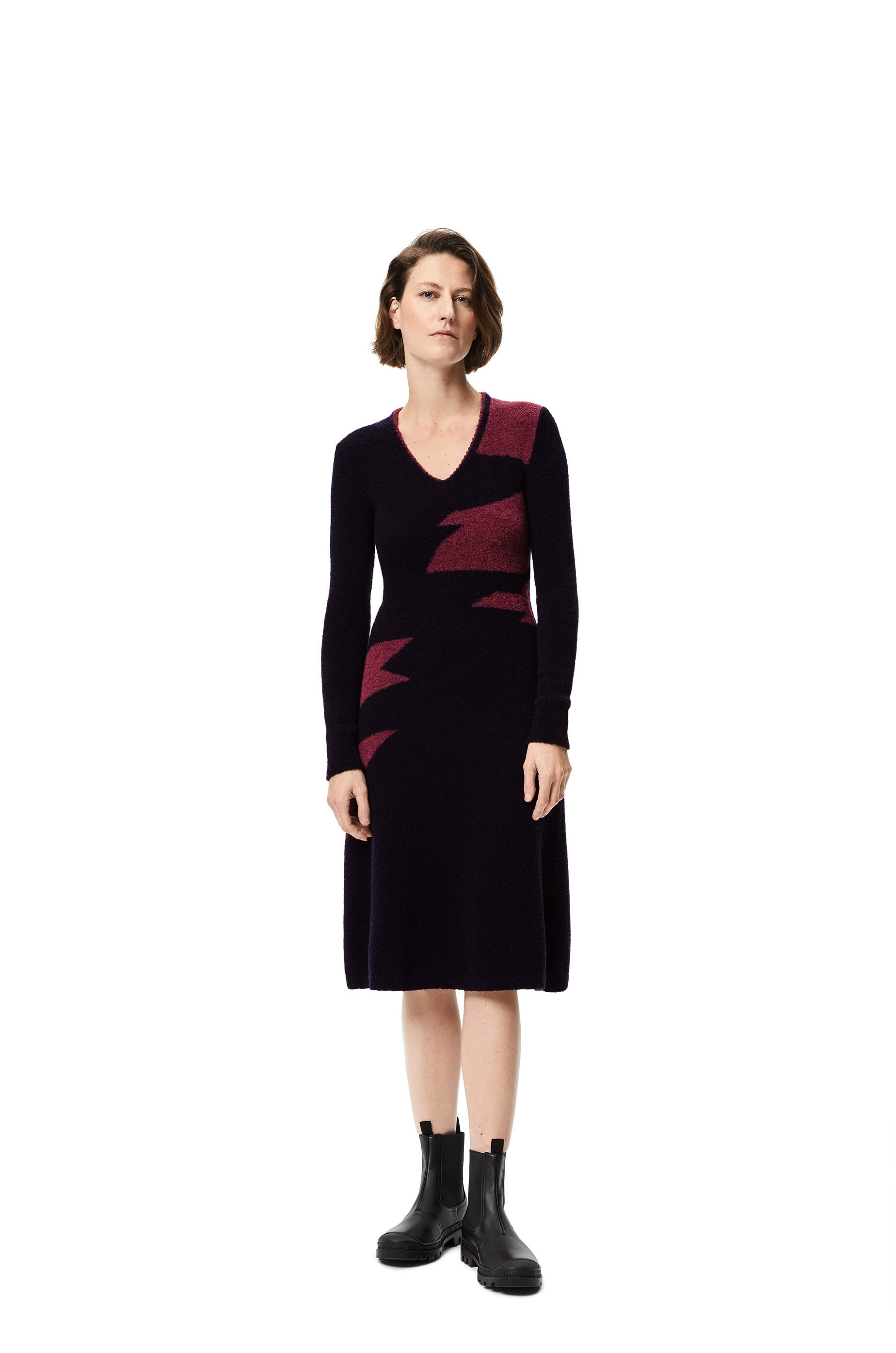 V-neck intarsia midi dress in wool and polyamide - 2