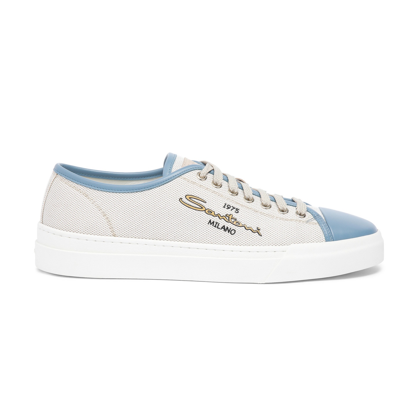 Men's blue leather and canvas sneaker - 1