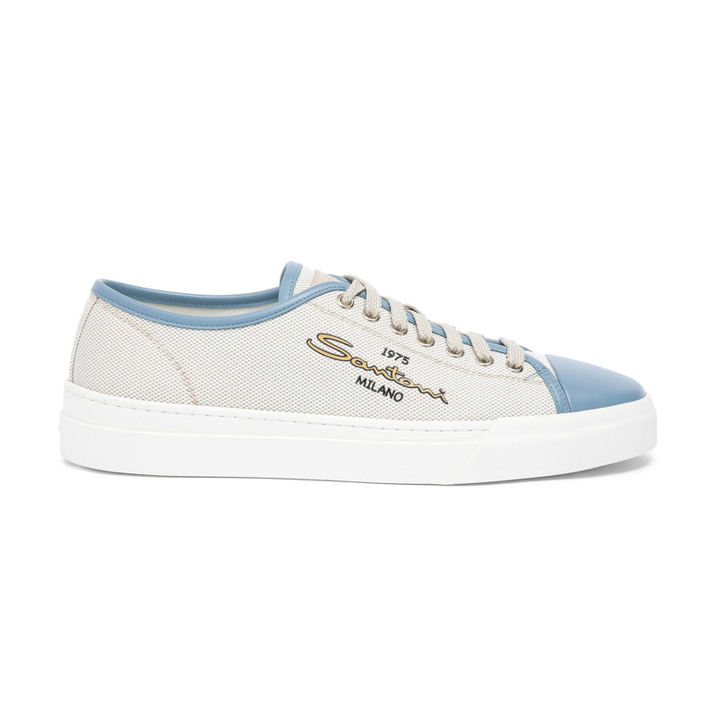 Men's blue leather and canvas sneaker 1