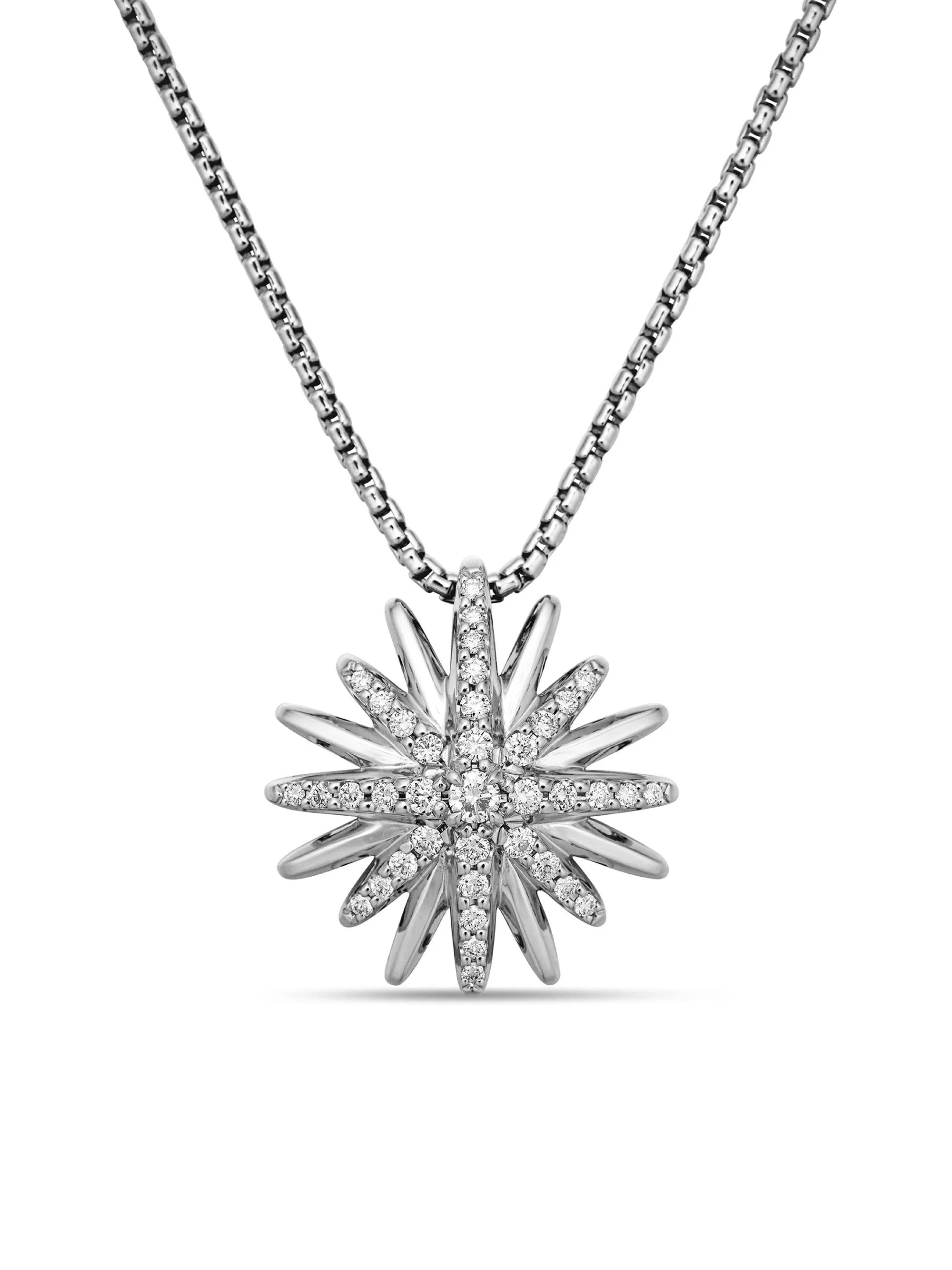 Women's Starburst Pendant Necklace in Sterling Silver with Diamonds, 19mm - Diamond - 1