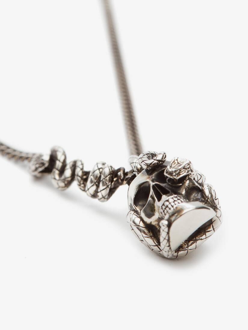 Men's Skull And Snake Necklace in Antique Silver - 3