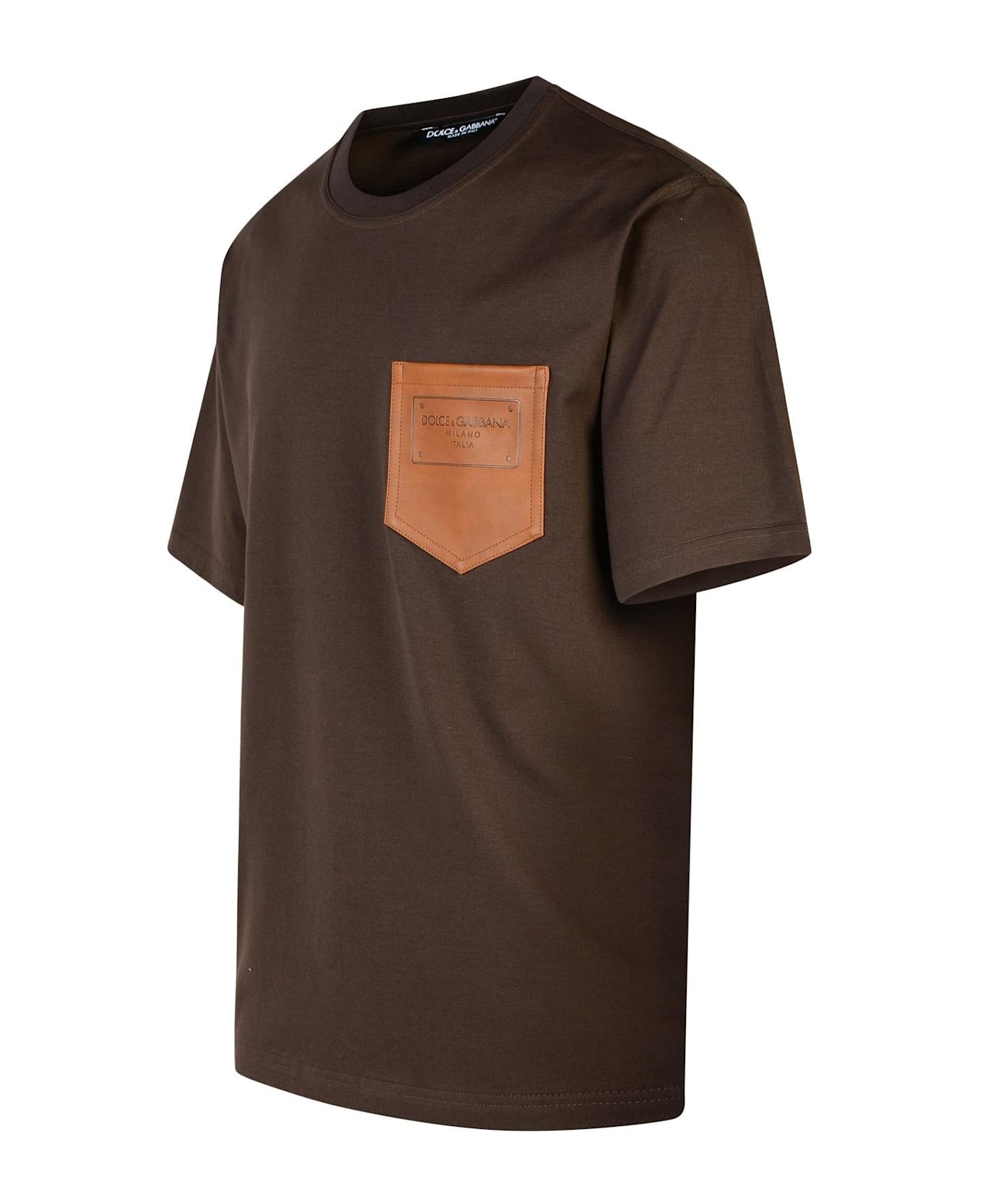 【送料&関税込】Dolce & Gabbana Brown Piquet Tag T-shirt Dolce & Gabbana Logo Embossed Crewneck T-shirt | italist