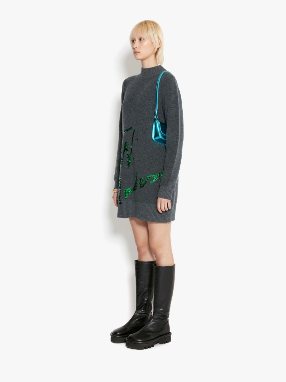 LONG SLEEVE SEQUINS LOGO MINI DRESS - 3