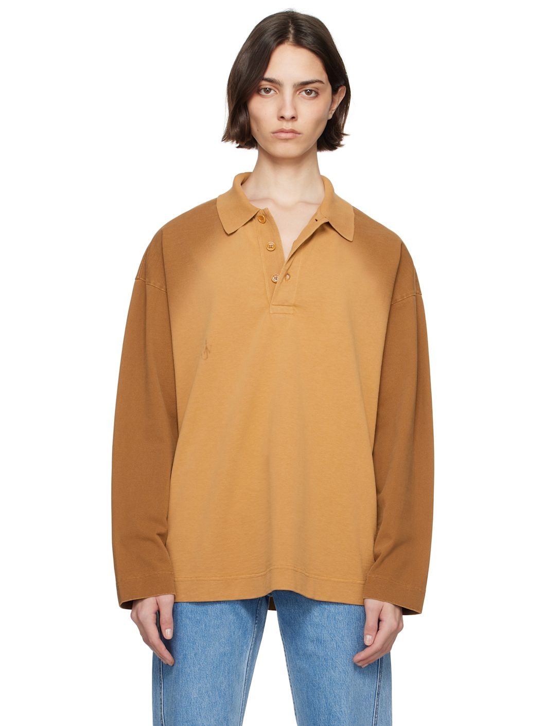 Tan Long Sleeve Rugby Polo - 1
