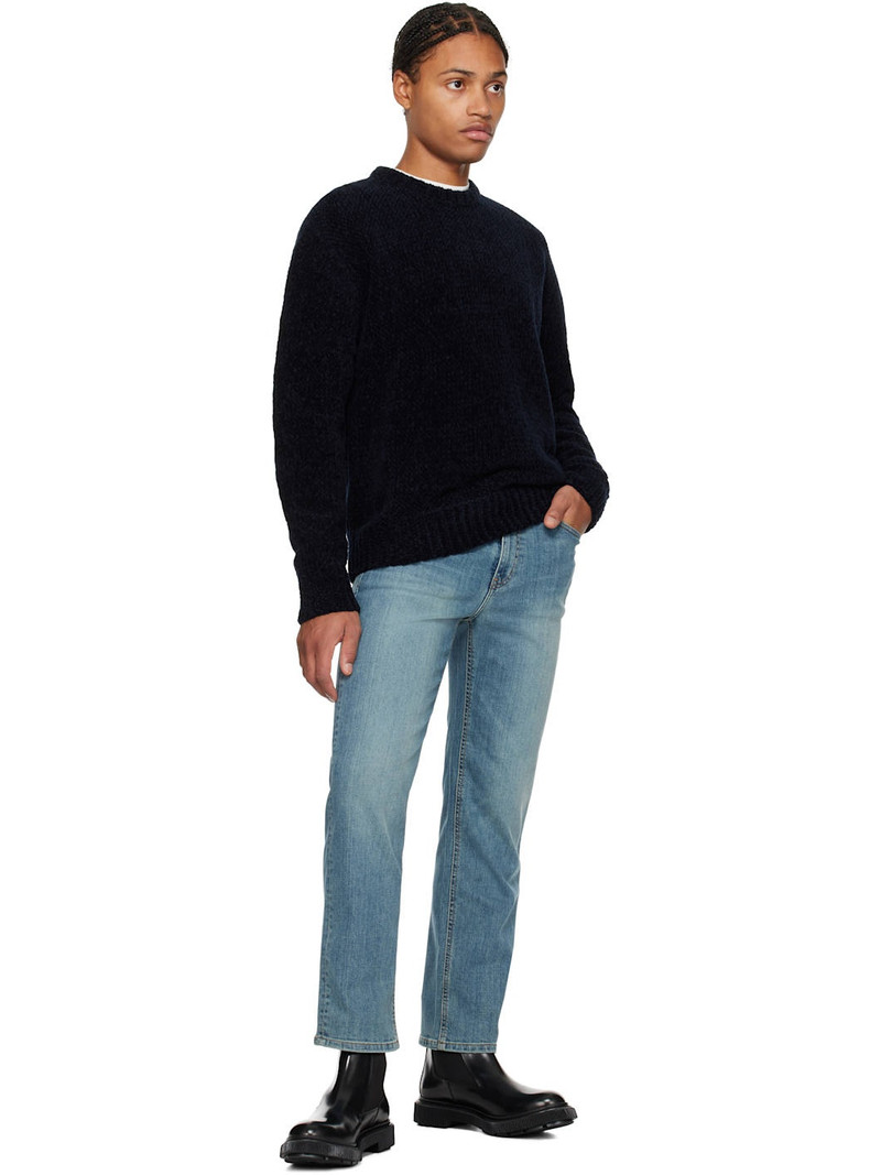 SOLID HOMME Navy Round Neck Chenille Textured Knit Sweater outlook