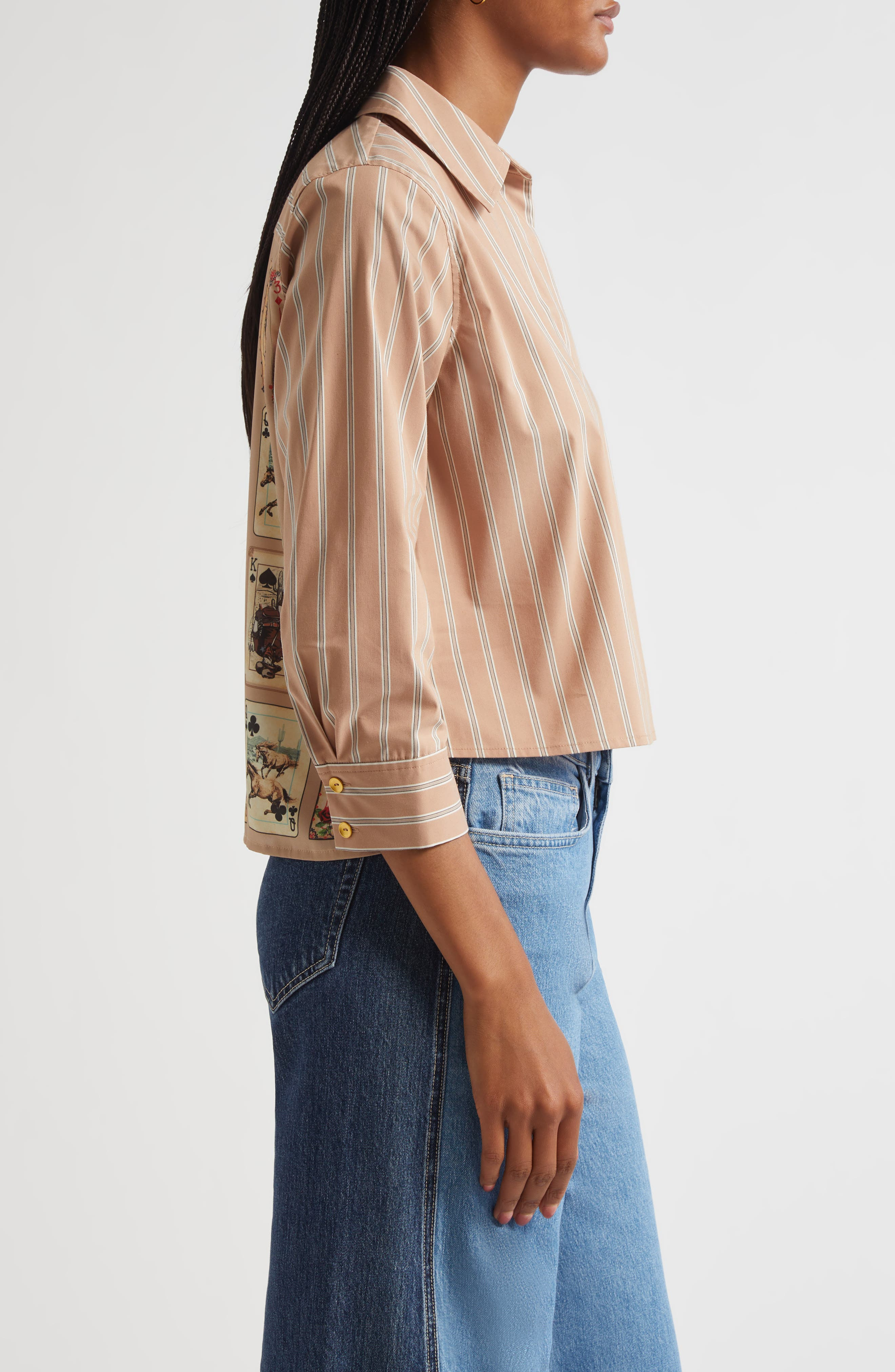 L'AGENCE Fawn Stripe Stretch Organic Cotton Blend Button-Up Shirt in Fwn Strpe/tan Mlt Western Card  - 3