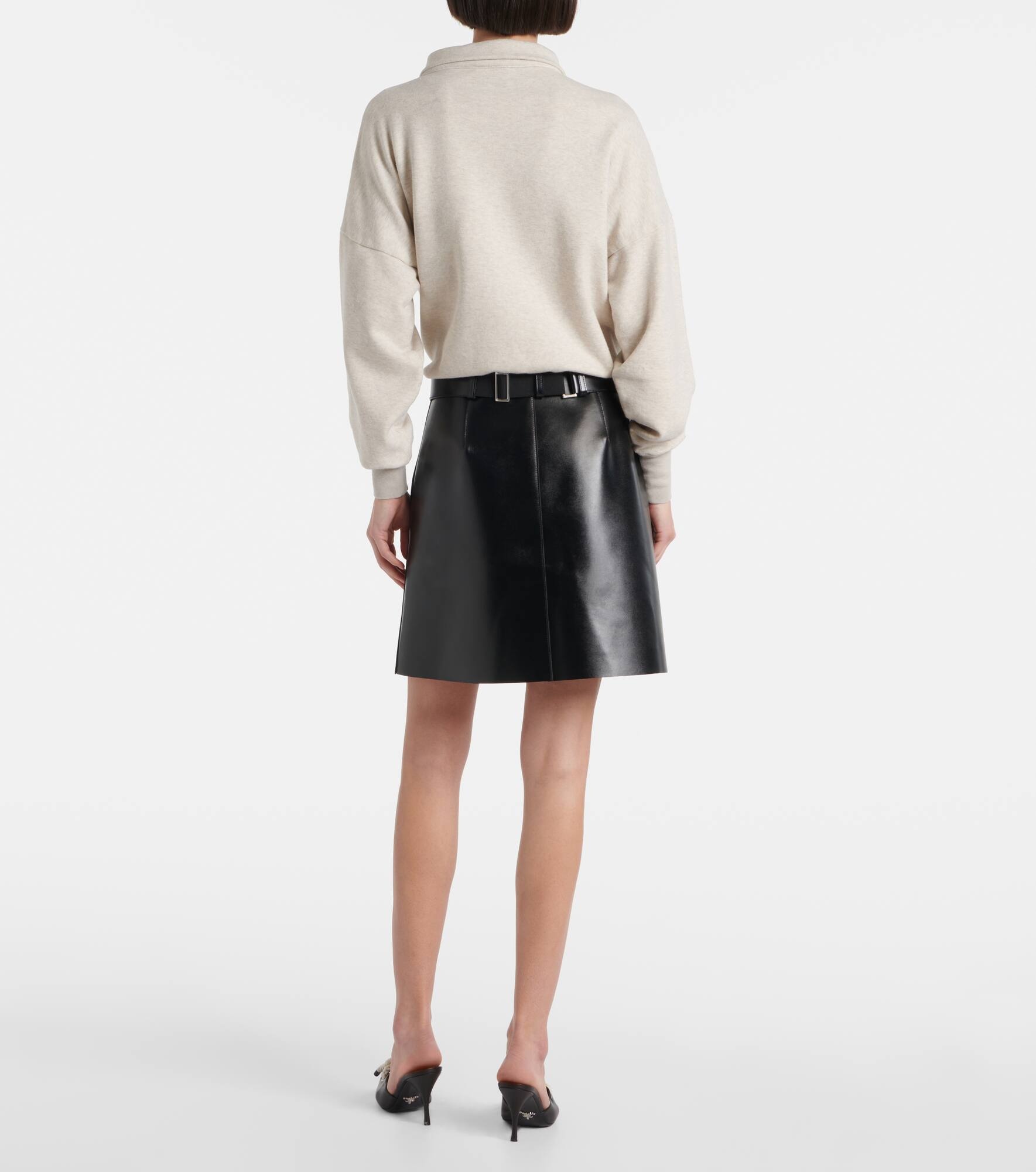 Belted leather mini skirt - 3