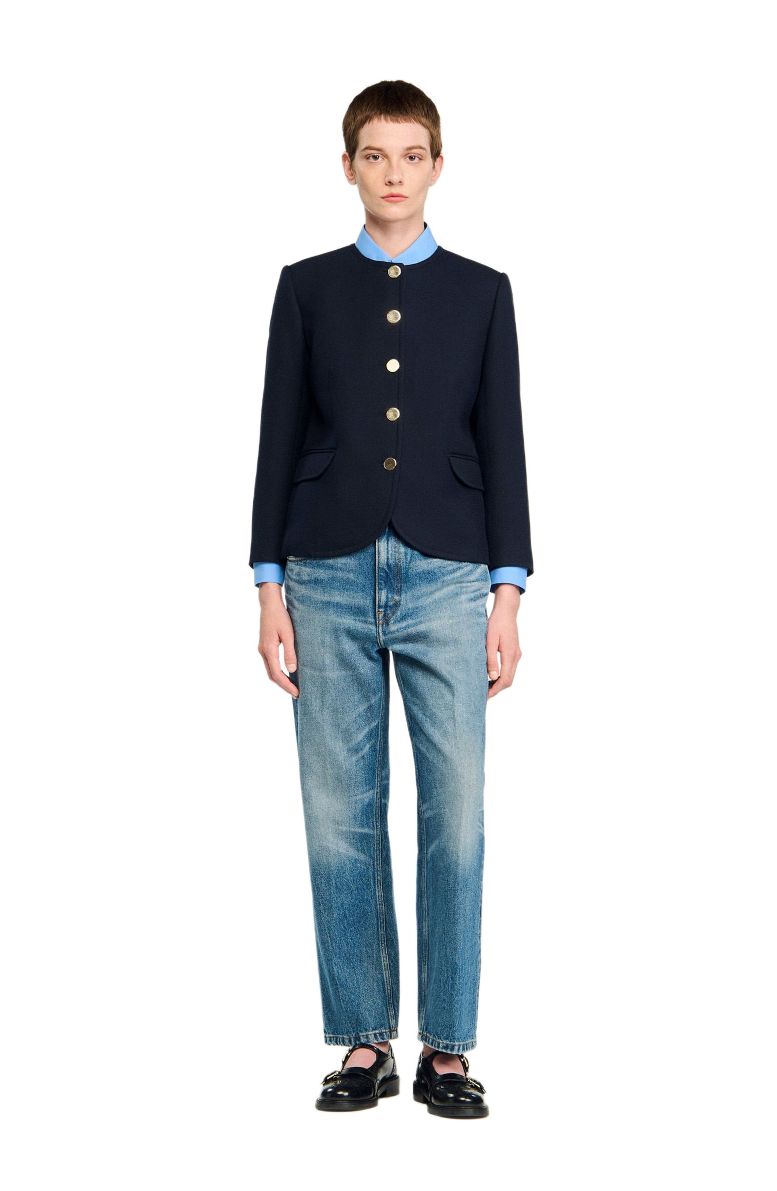 SANDRO Round collar jacket in Navy Blue at Nordstrom - 2