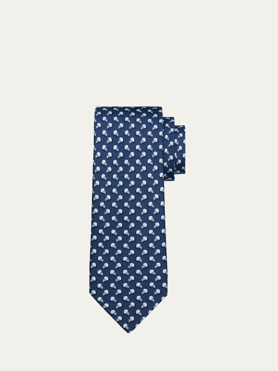 Men's Helmet-Print Silk Tie - 1