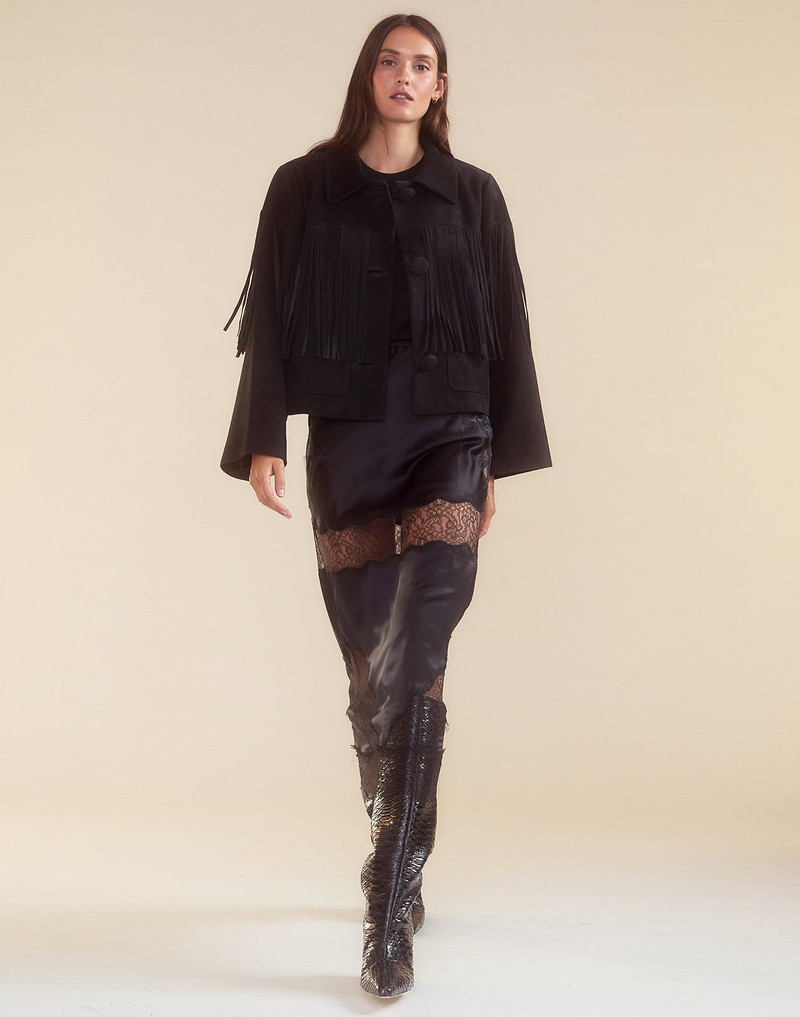 Carrie Cropped Fringe Suede Jacket 8