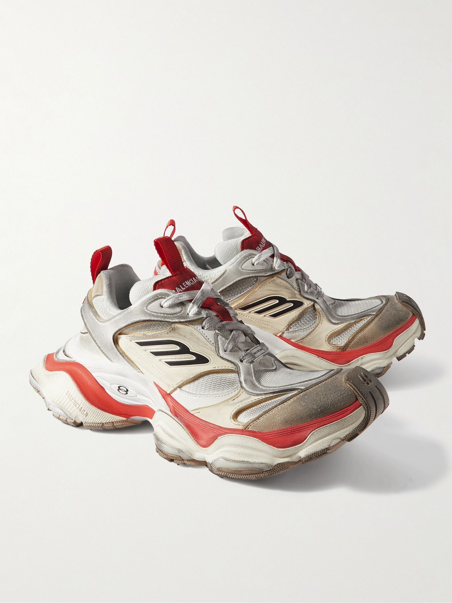 Cargo Distressed Mesh-Trimmed Suede and Leather Sneakers Off-white - 4