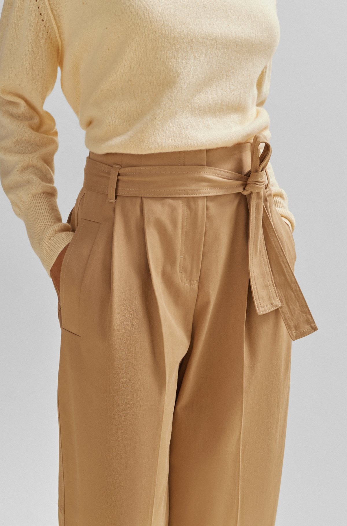 TAPERED-FIT WIDE-LEG TROUSERS WITH FABRIC BELT - 5