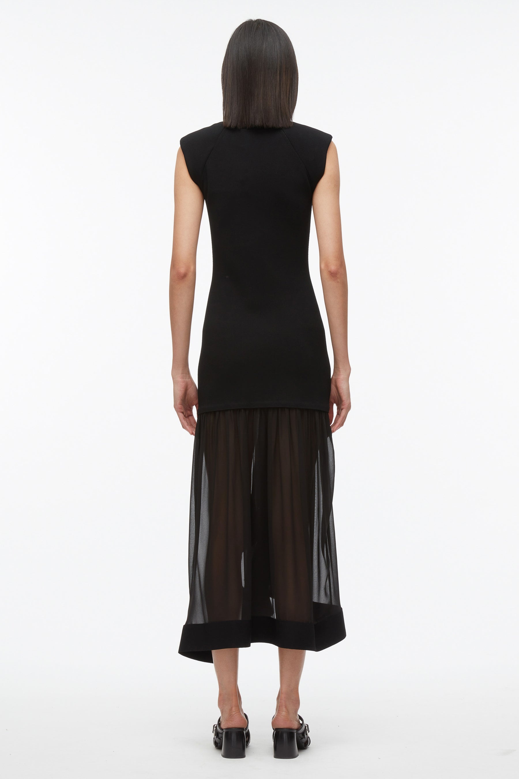 Compact Rib Dress with Chiffon Skirt - 4