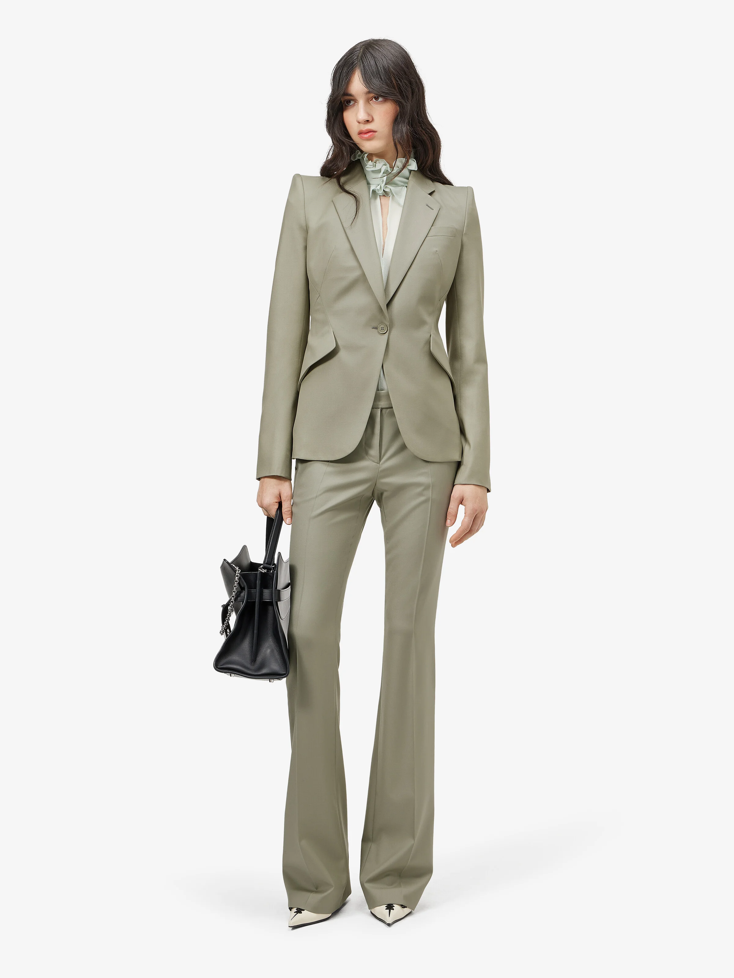 Women's Wool Gabardine Single-breasted Jacket in Light Green - 1
