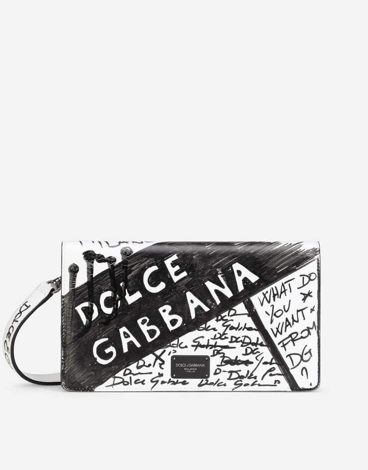 Graffiti-print calfskin wallet with strap - 1