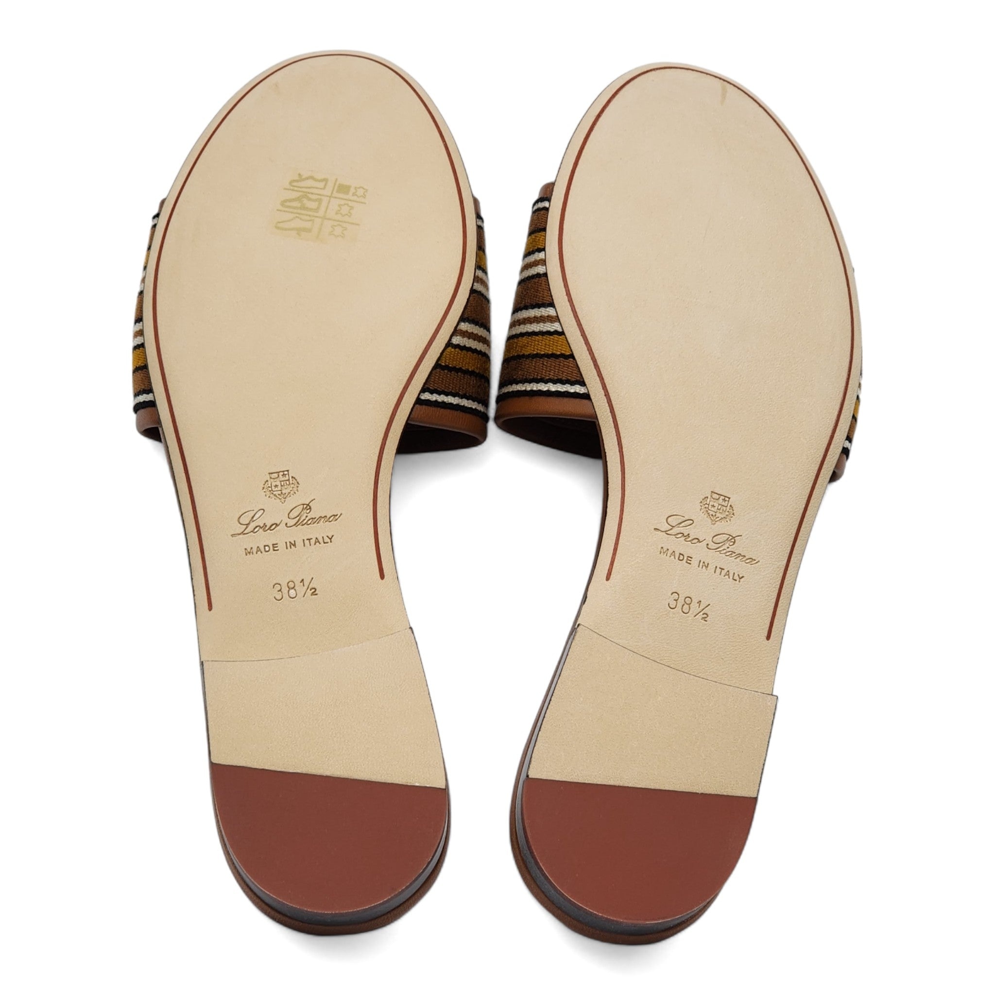 Loro Piana The Suitcase Stripe Flat Sandals in Brown - 14