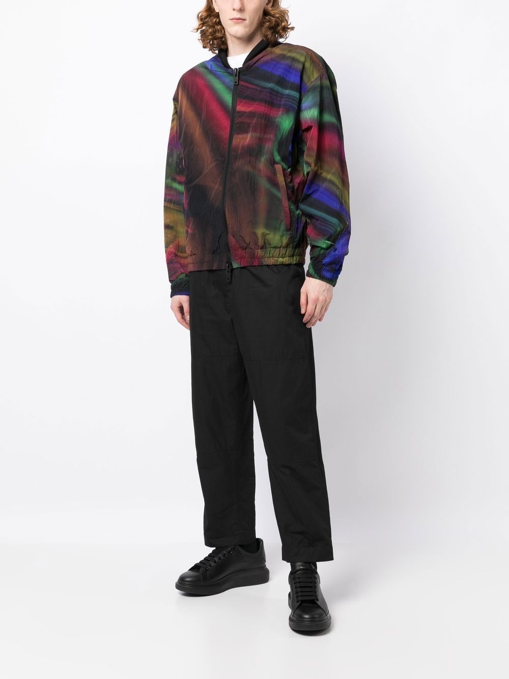 perforated abstract-print bomber jacket - 2