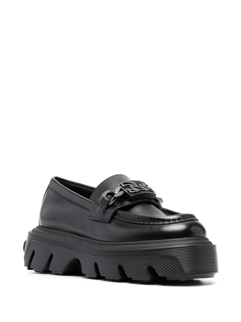 logo-plaque leather loafers - 2