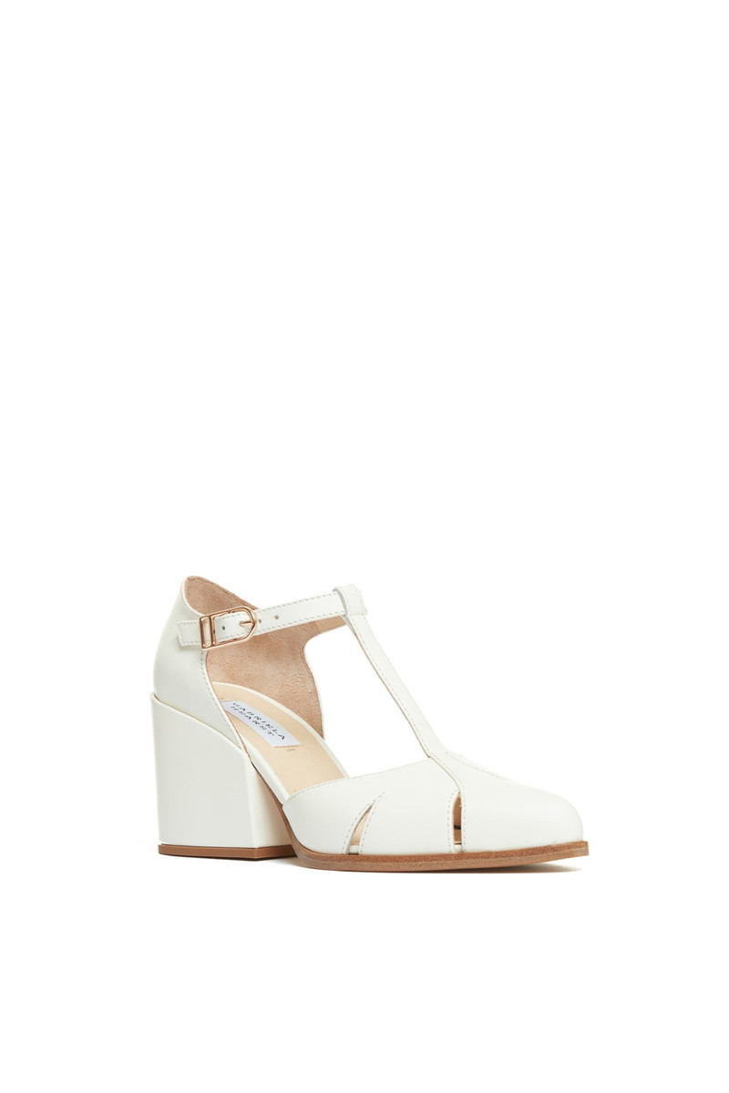 Hawes T-Strap Heel in Cream Leather 2