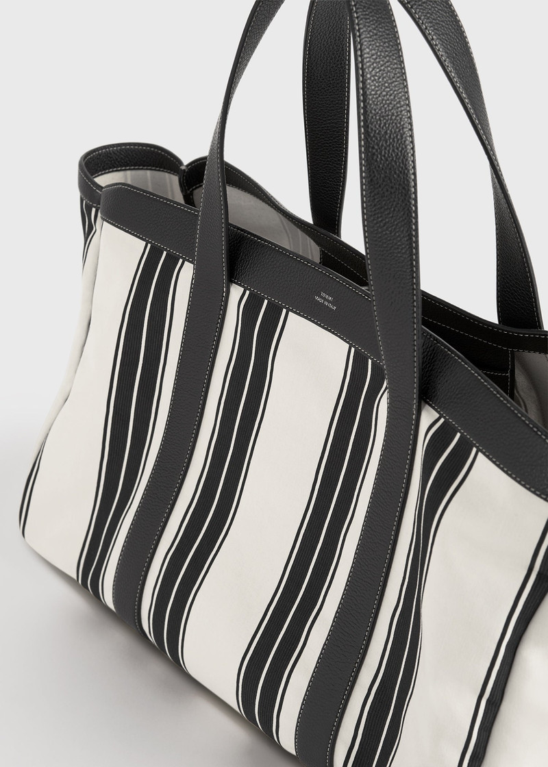 Striped canvas tote white/black 4