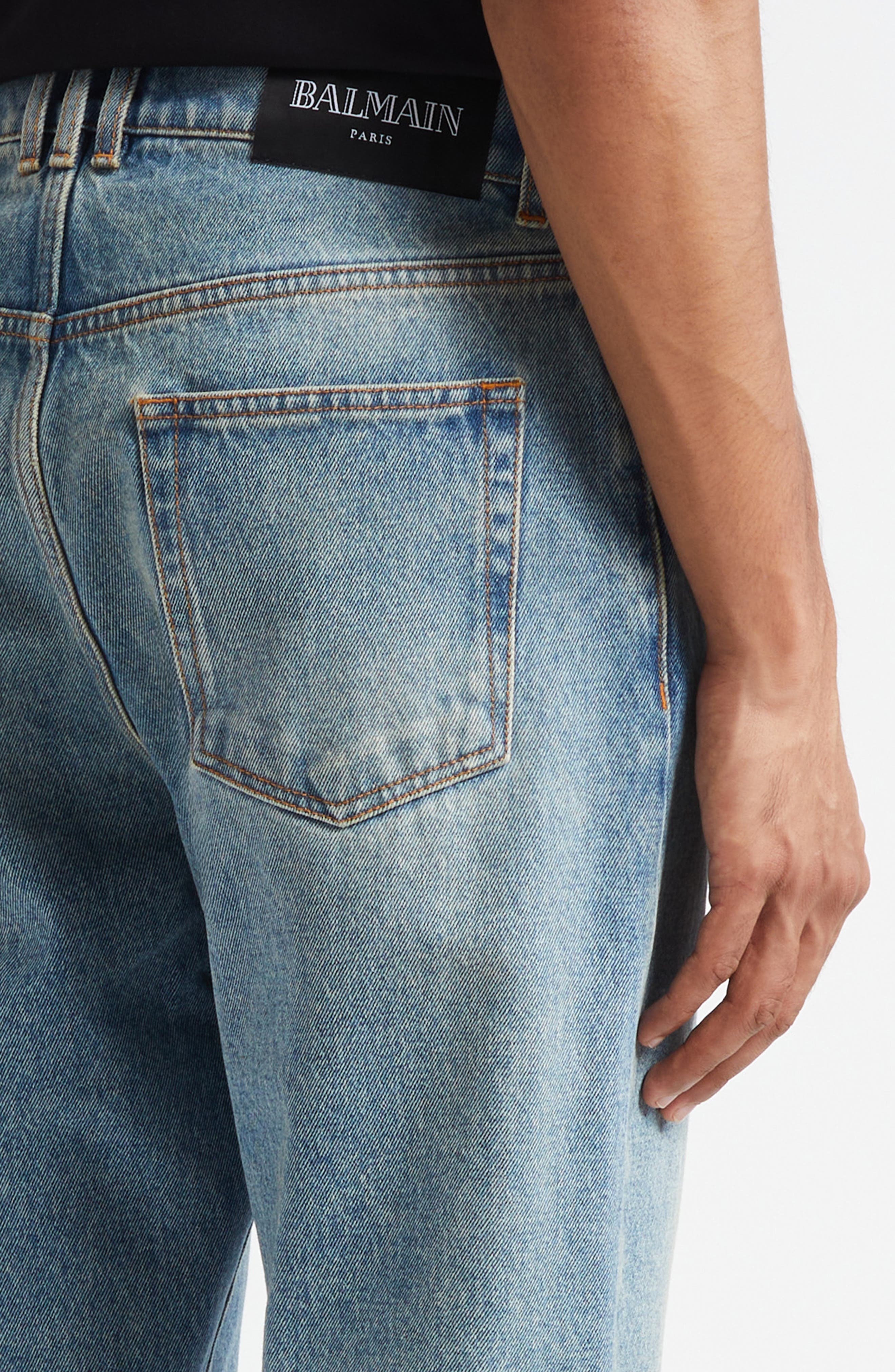 Balmain Regular Fit Straight Leg Jeans in 6Aw Washed Blue Jean at Nordstrom - 5