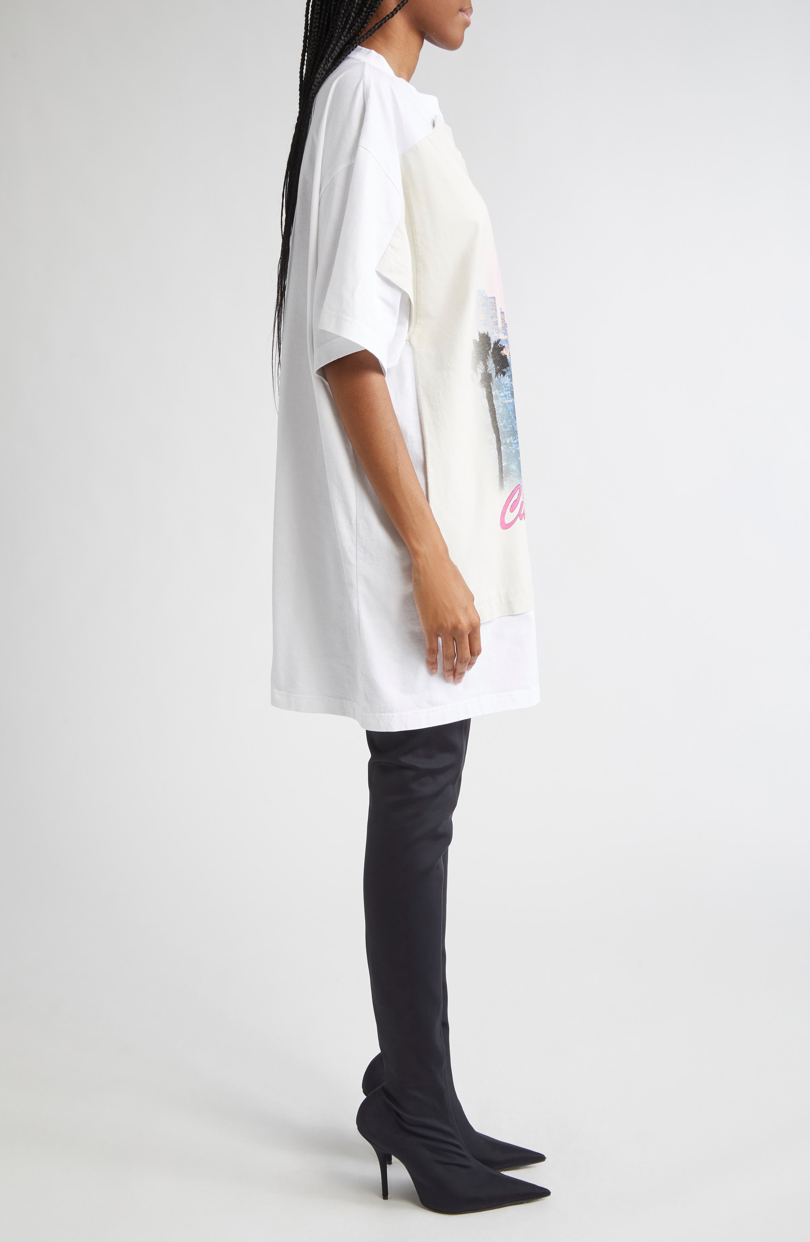 Balenciaga Patched City of Angels Graphic T-Shirt Dress in 9060 Dirty White/White at Nordstrom - 3