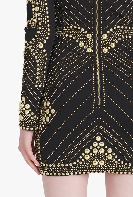 Short black dress with embroidered gold-tone studs - 10