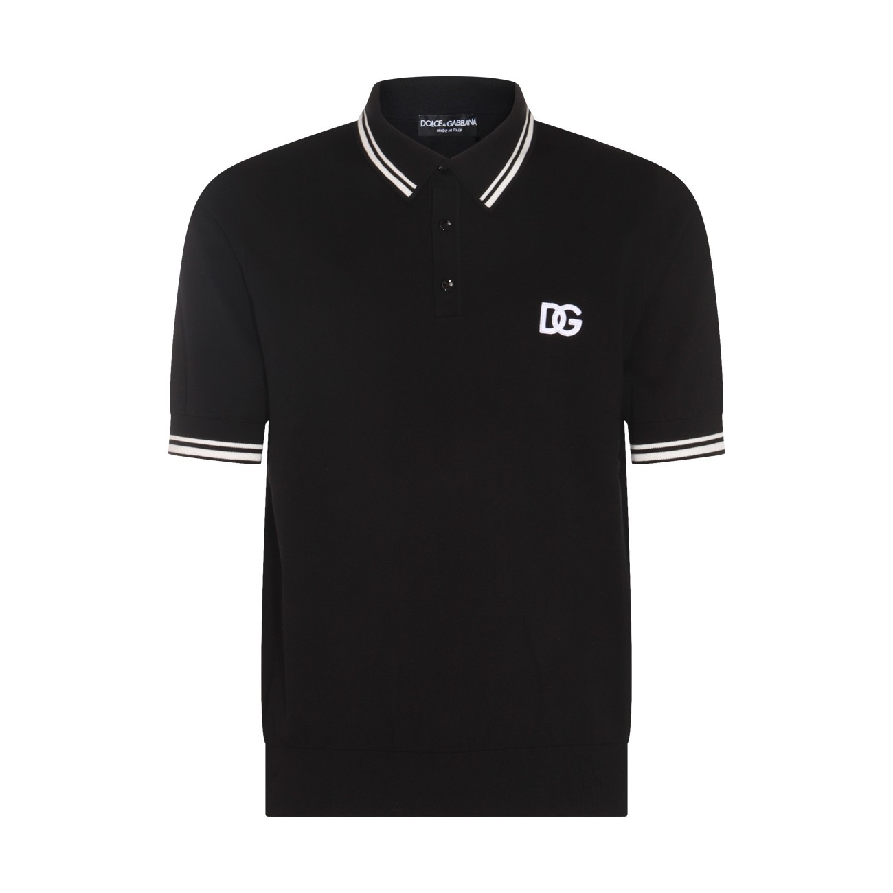 black and white cotton blend polo shirt - 1
