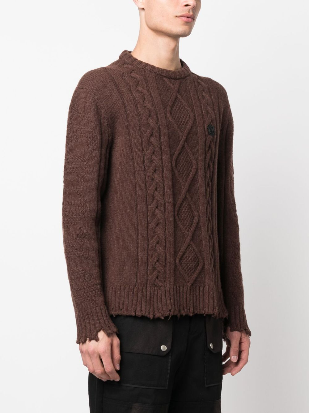 distressed cable-knit jumper - 3
