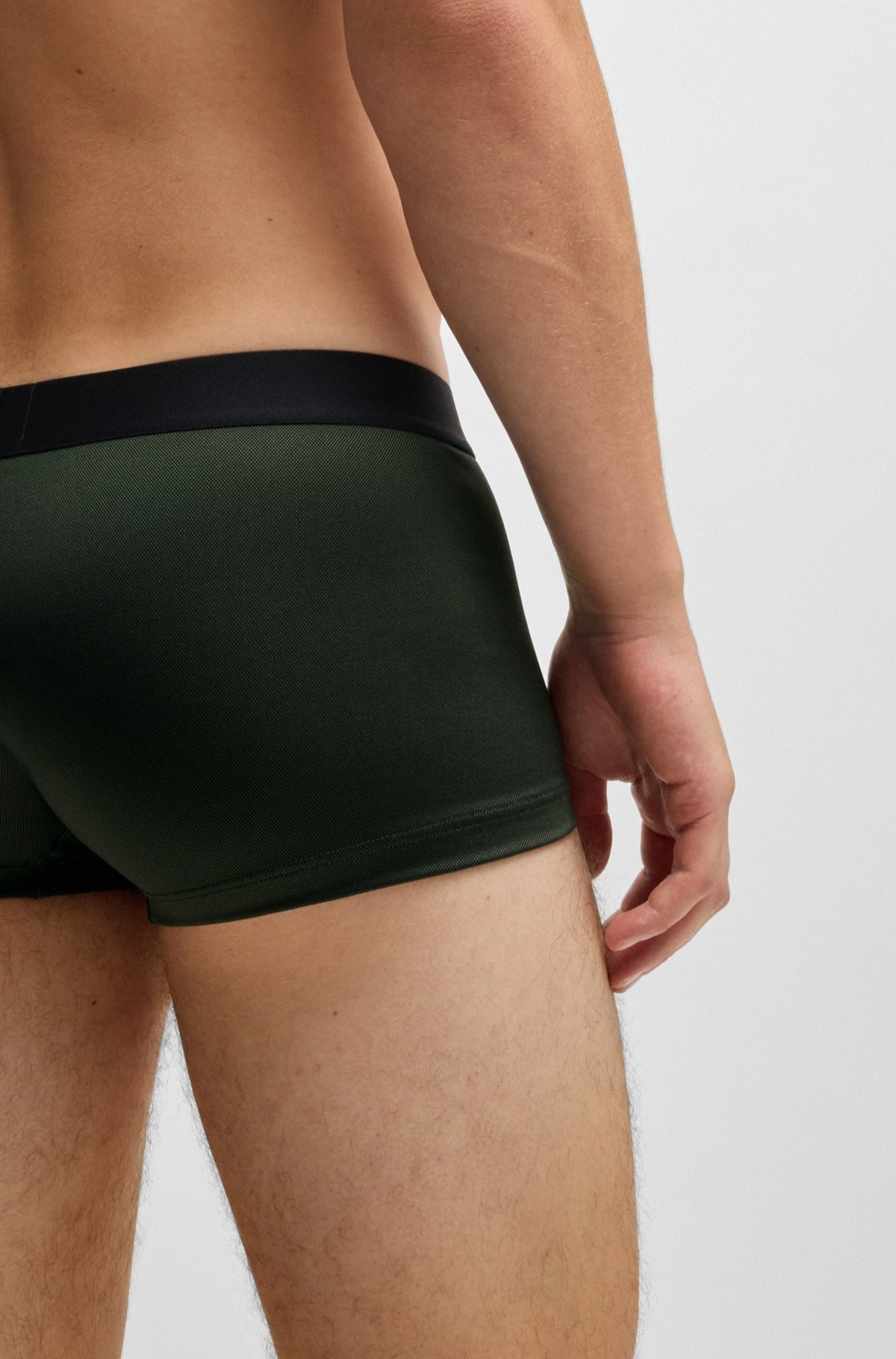 SHINY-PIQUÉ REGULAR-RISE TRUNKS WITH LOGO WAISTBAND - 5