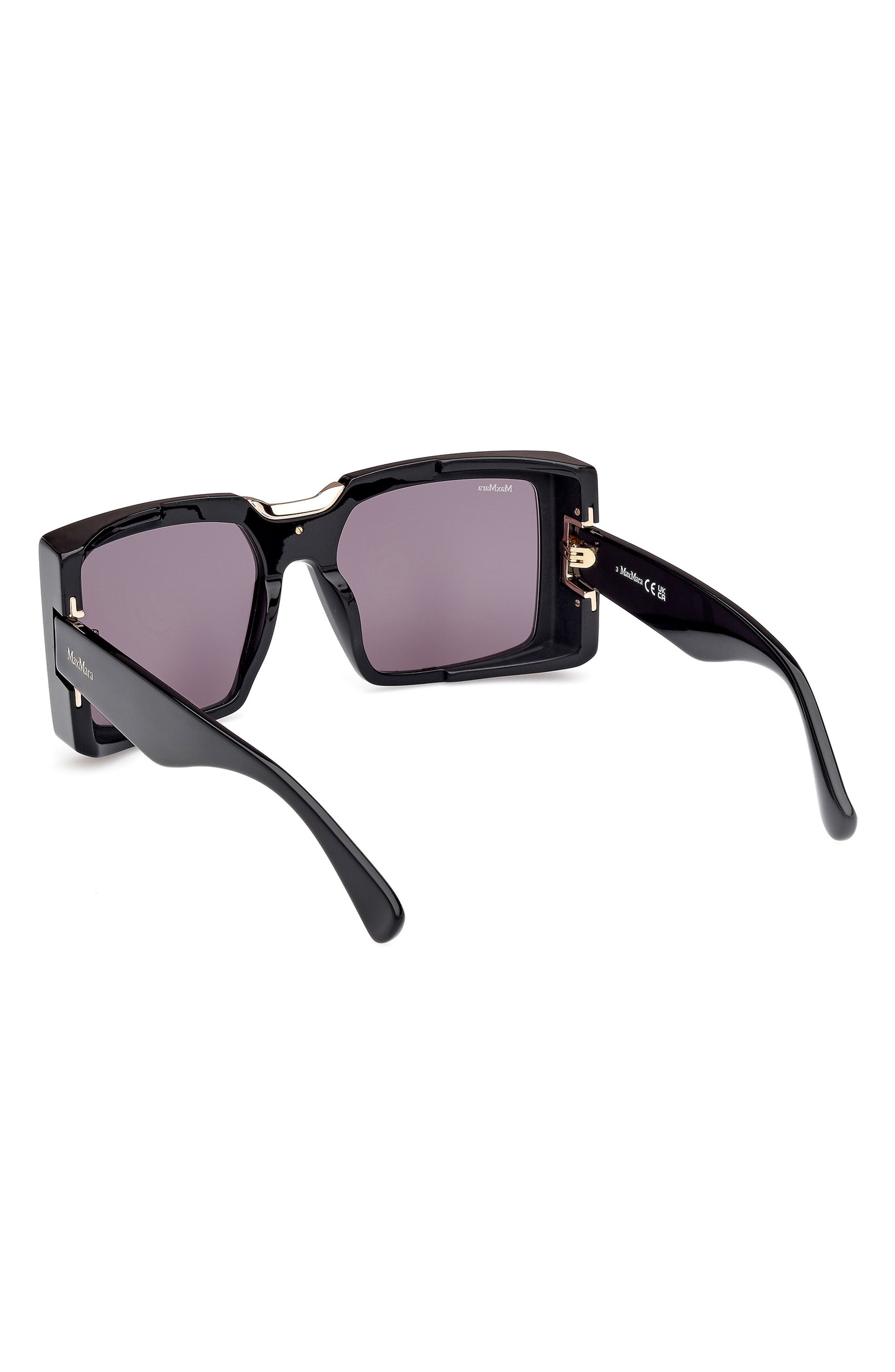 Max Mara 55mm Rectangular Sunglasses in Black/Shiny Pale Gold /Smoke at Nordstrom - 6