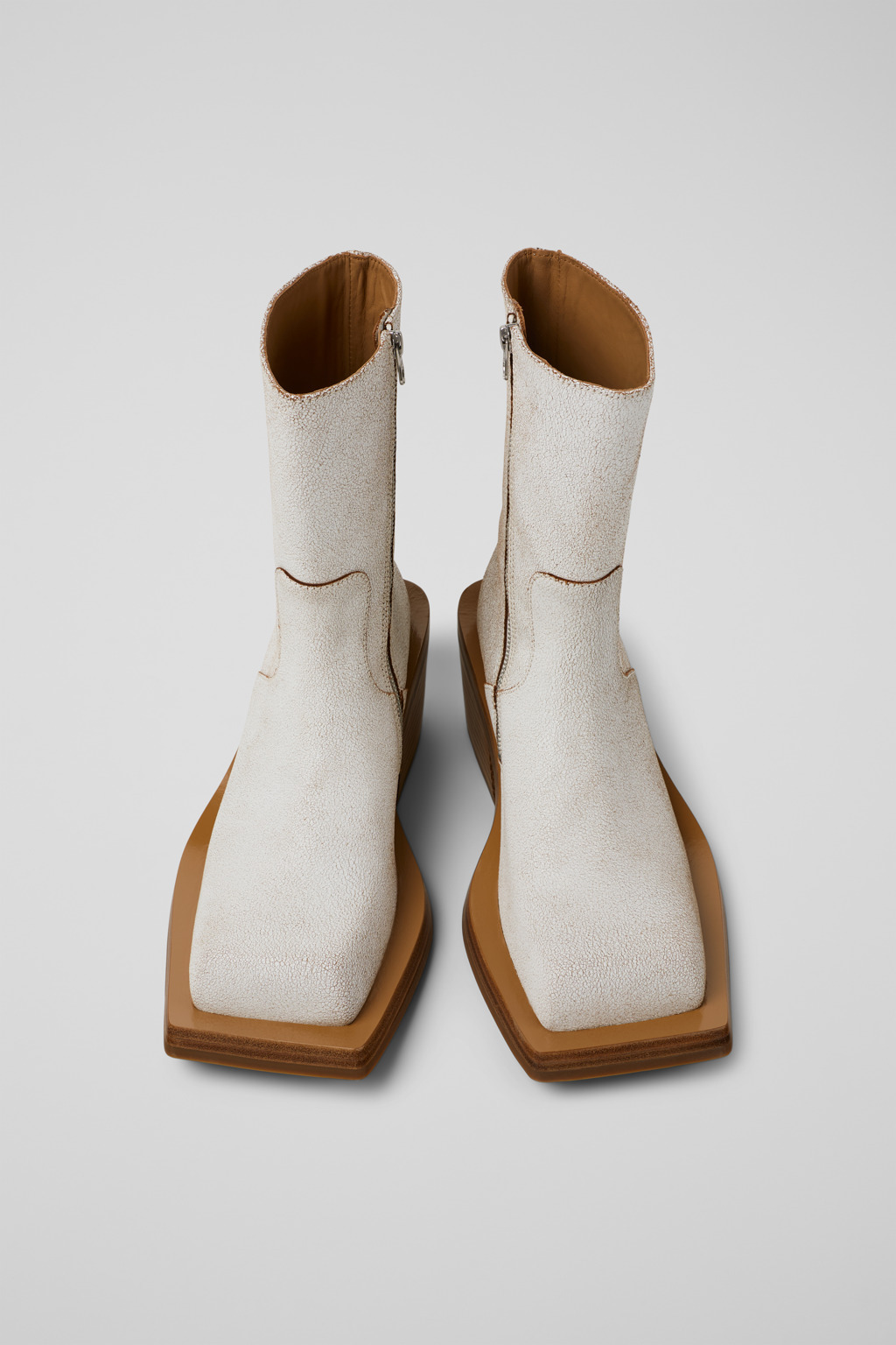White Cracked Leather Boots - 4